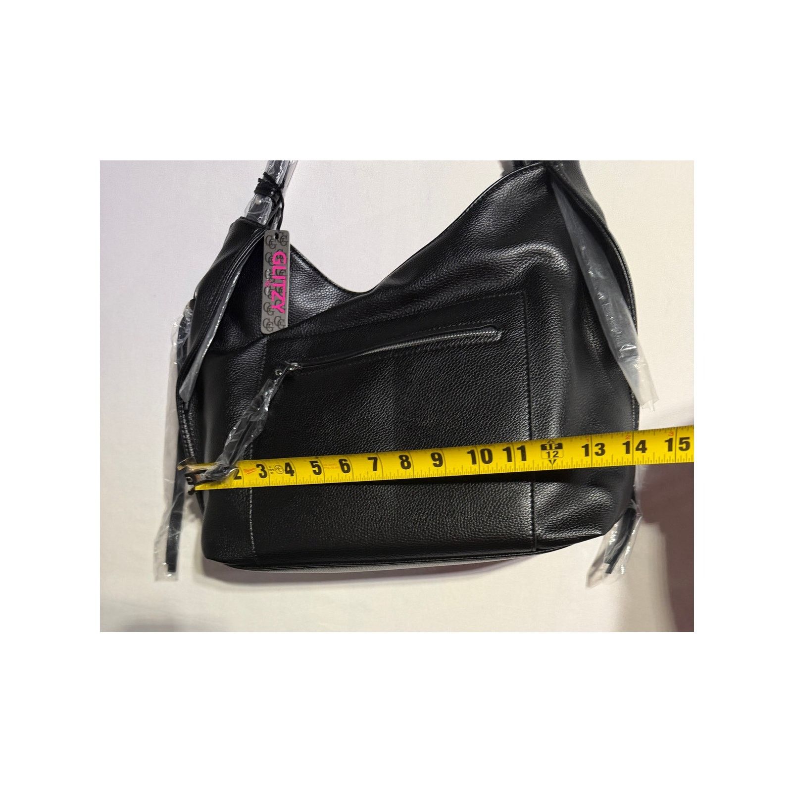 Unowned Glitzy Large Black Faux Leather Hobo Shoulder Bag Slouchy Size ONE SIZE - 6 Thumbnail