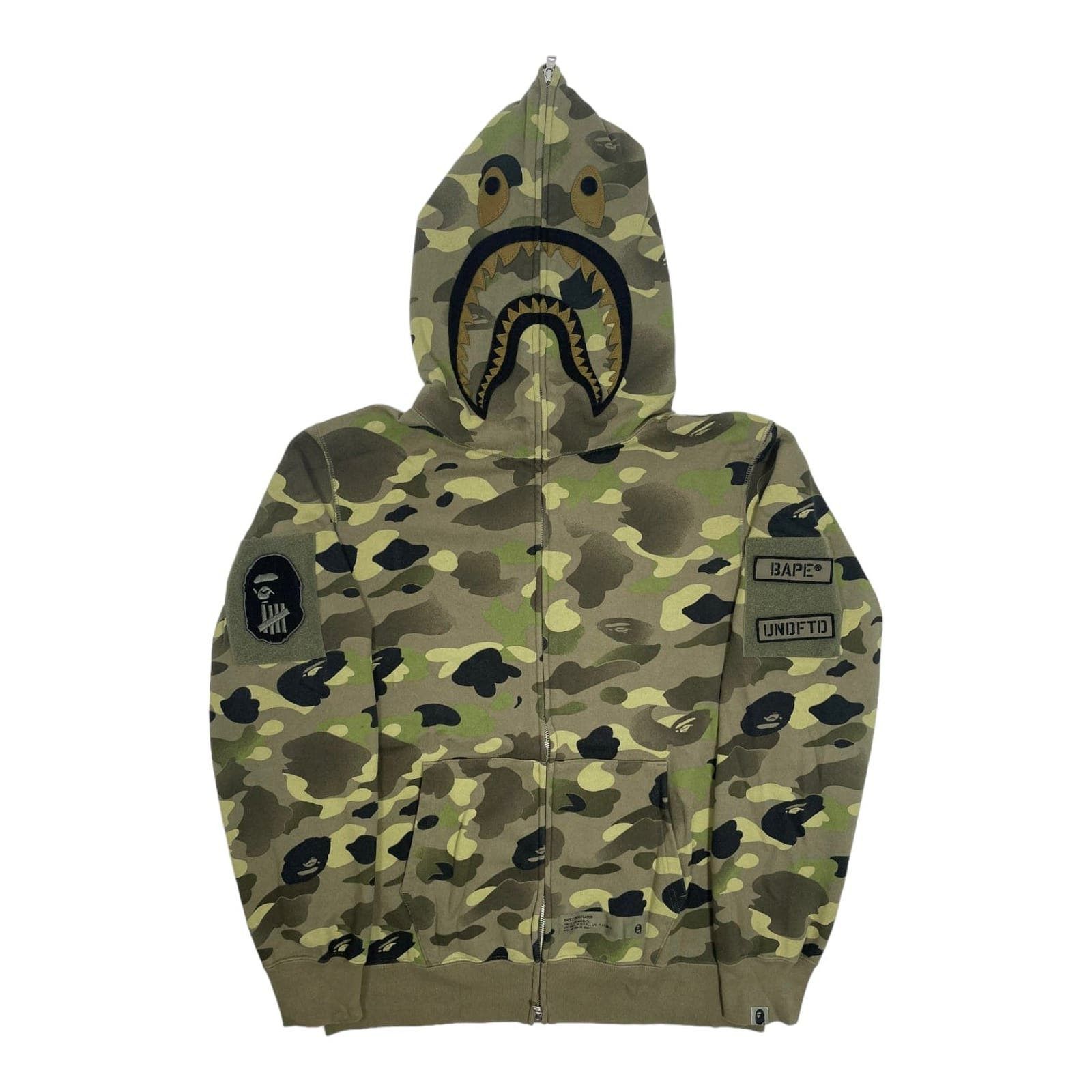 Image of Bape X Undefeated Shark Full Zip Hooded Sweatshirt Camo, Men's (Size XL)