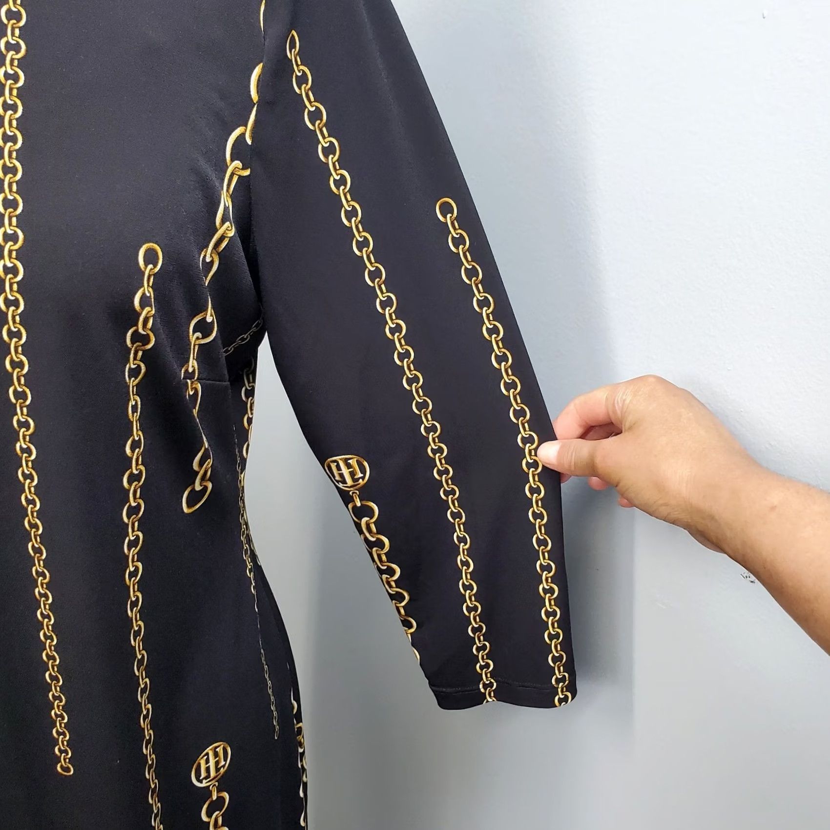 Tommy Hilfiger Tommy Hilfiger Shift Dress Women 12 Black Yellow Chain Print Stretch Zip Size XL / US 12-14 / IT 48-50 - 5 Thumbnail