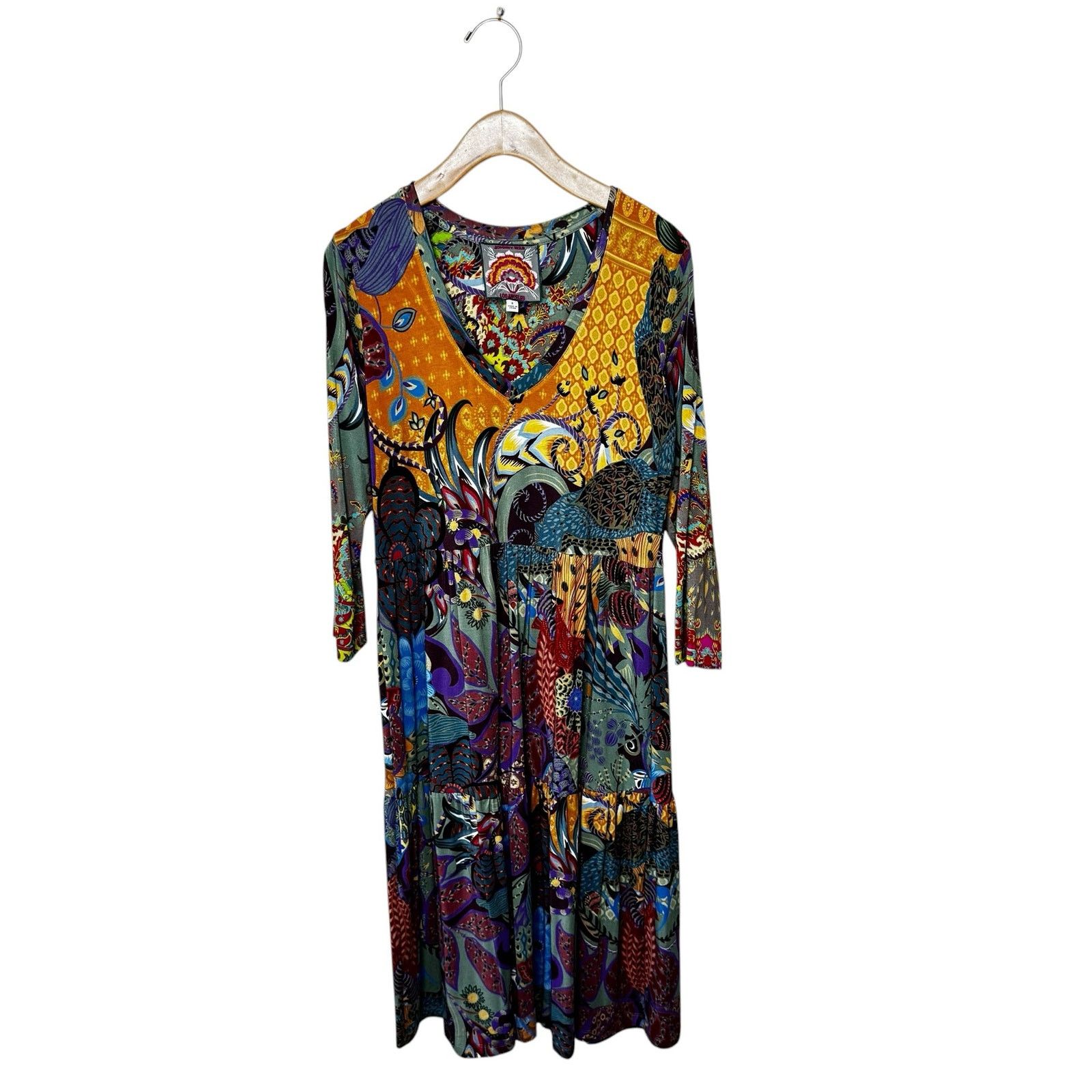 Johnny Was JOHNNY WAS Madison 3/4 Sleeve V Neckline Patterned Dress Size S / US 4 / IT 40 - 4 Thumbnail