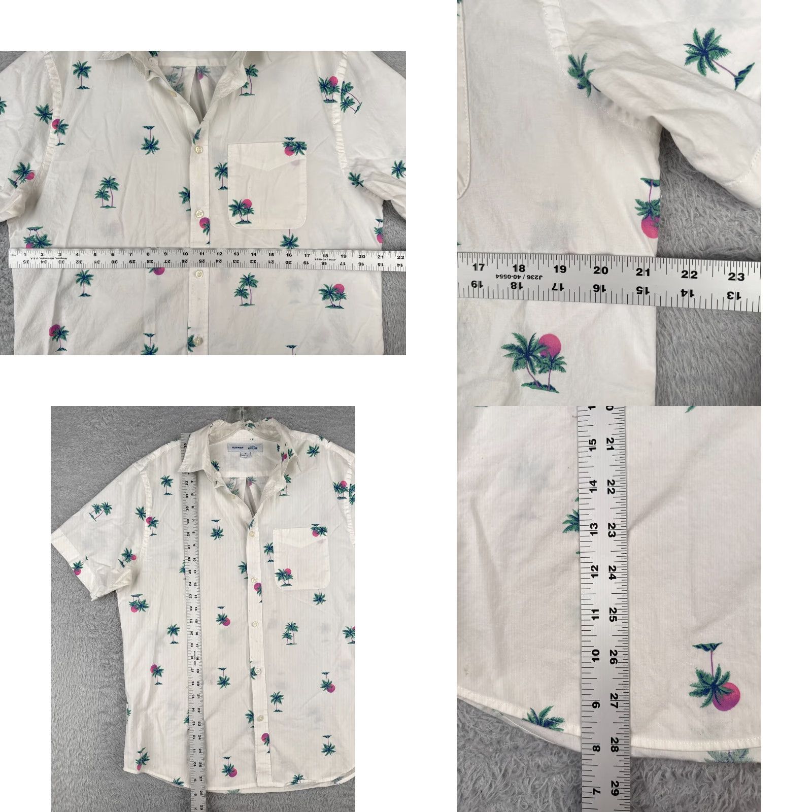 Old Navy VINTAGE No | Old Navy Button-Up Shirt Men M White Palm Tree Sunset Hawaiian Cotton Short Sleeve Casual Regular Fit 36 Chest - Mens Size US M / EU 48-50 / 2 - 8 Thumbnail