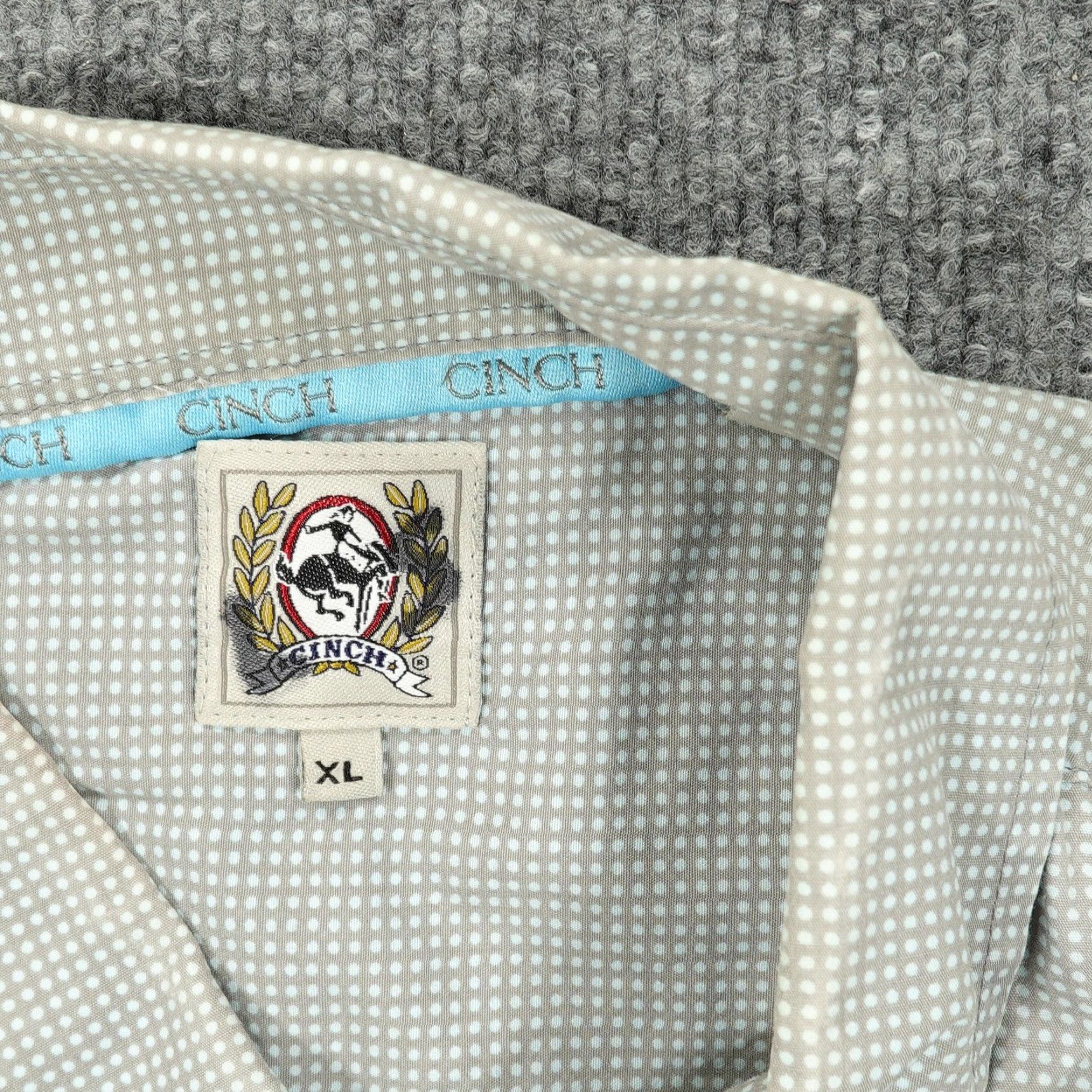 Logo 7 Cinch Shirt Mens XL Gray Micro Dot Button Down Long Sleeve Cotton Western Logo Size US XL / EU 56 / 4 - 4 Thumbnail