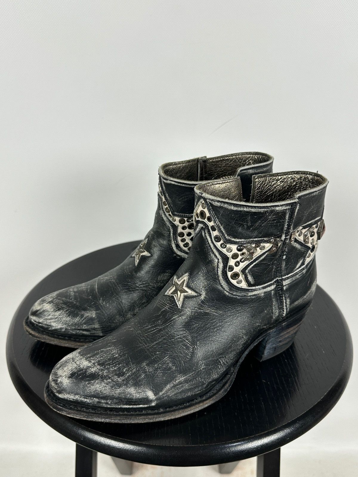 Sendra Sendra Distressed Leather Studded Western Ankle Biker Boots Size US 7 / IT 37 - 2 Thumbnail