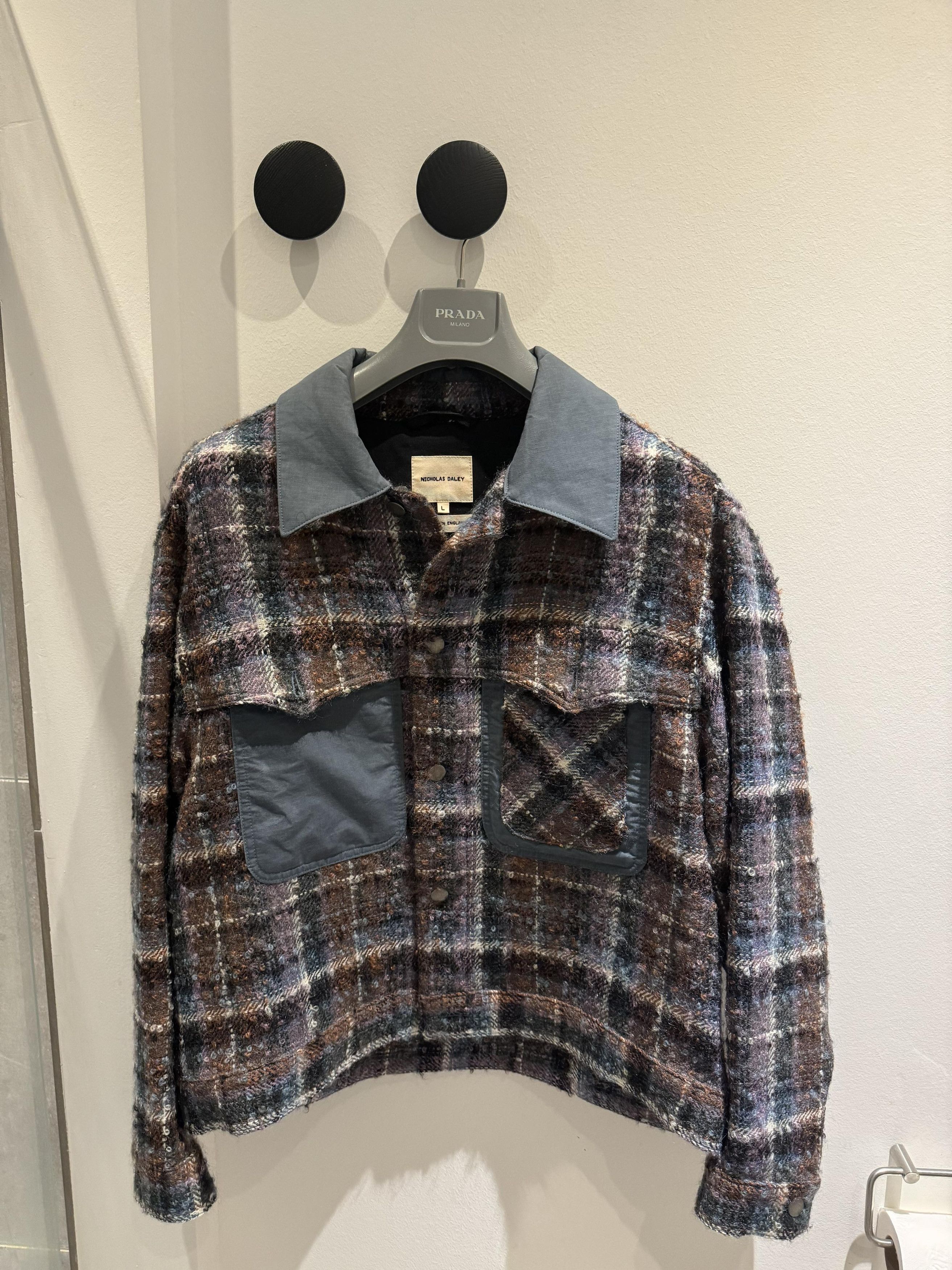 image of Nicholas Daley Curtis Check Wool-Blend Jacket, Men's (Size Large)