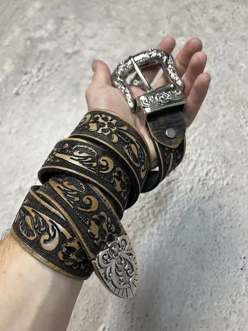 Handmade × High Sport Belts Vintage Y2K Avant-garde Distressed Leather Metal Belt Size ONE SIZE - 3 Thumbnail
