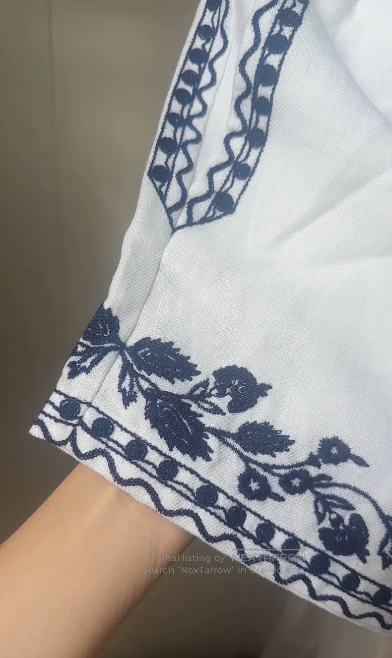 Loro Piana Loro Piana Blue and White Embroidered Linen Shorts Size 26" / US 2 / IT 38 - 6 Thumbnail