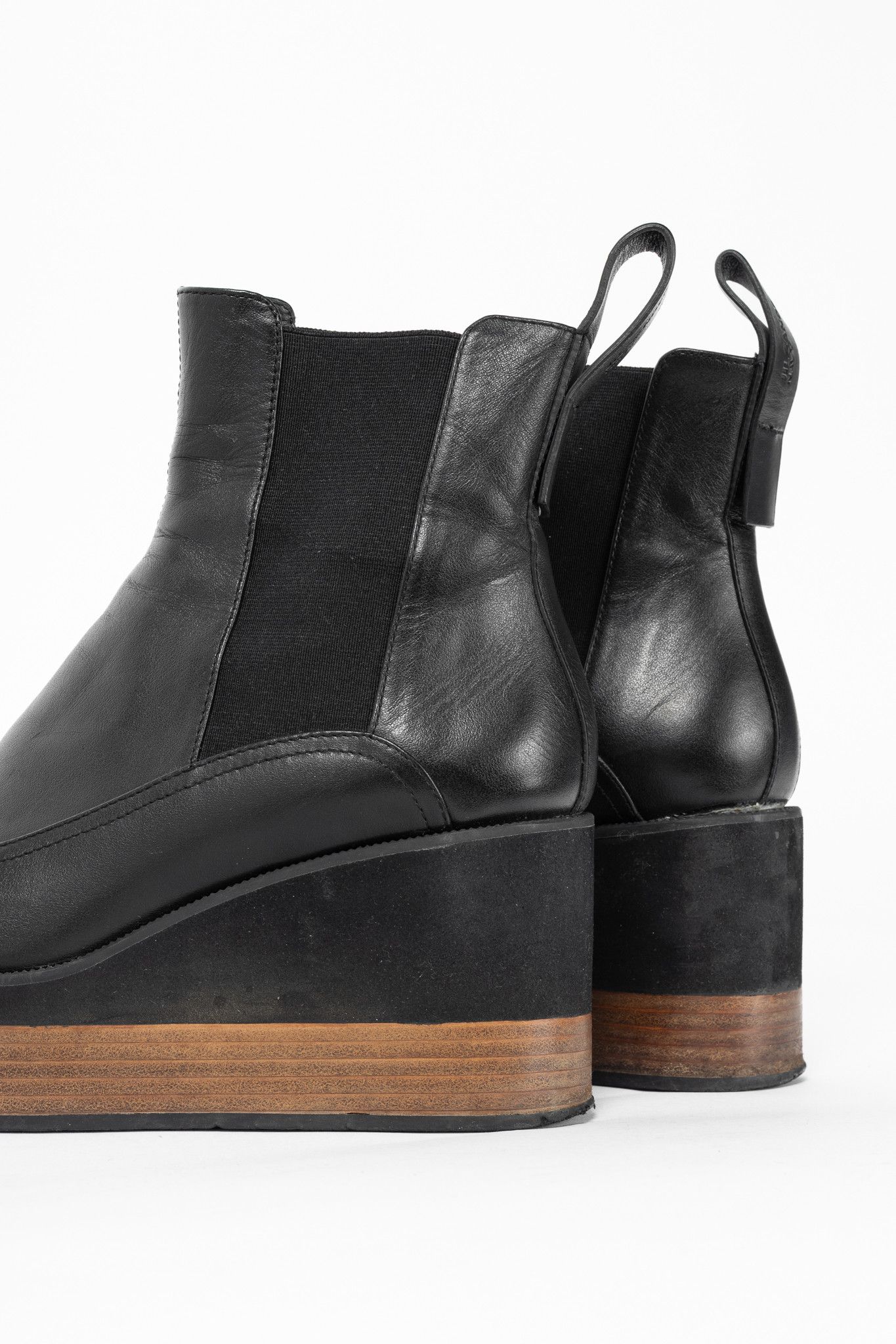 Jil Sander Jil Sander Navy Black Leather Chelsea Wedge Boots Size US 7.5 / IT 37.5 - 7 Thumbnail