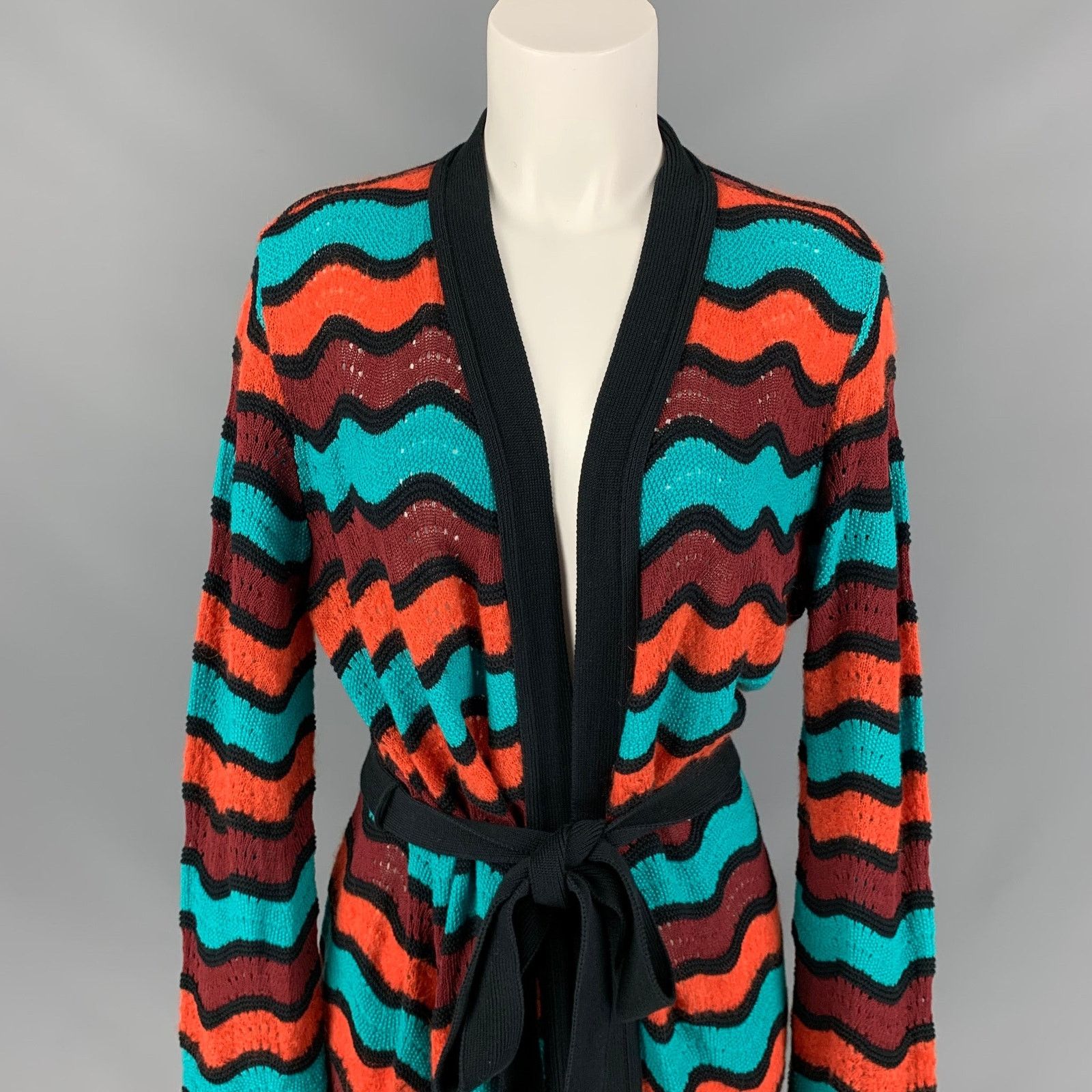 Other M MISSONI Size 6 Multi-Color Knitted Stripe Wool Blend Coat Size M / US 6-8 / IT 42-44 - 2 Thumbnail