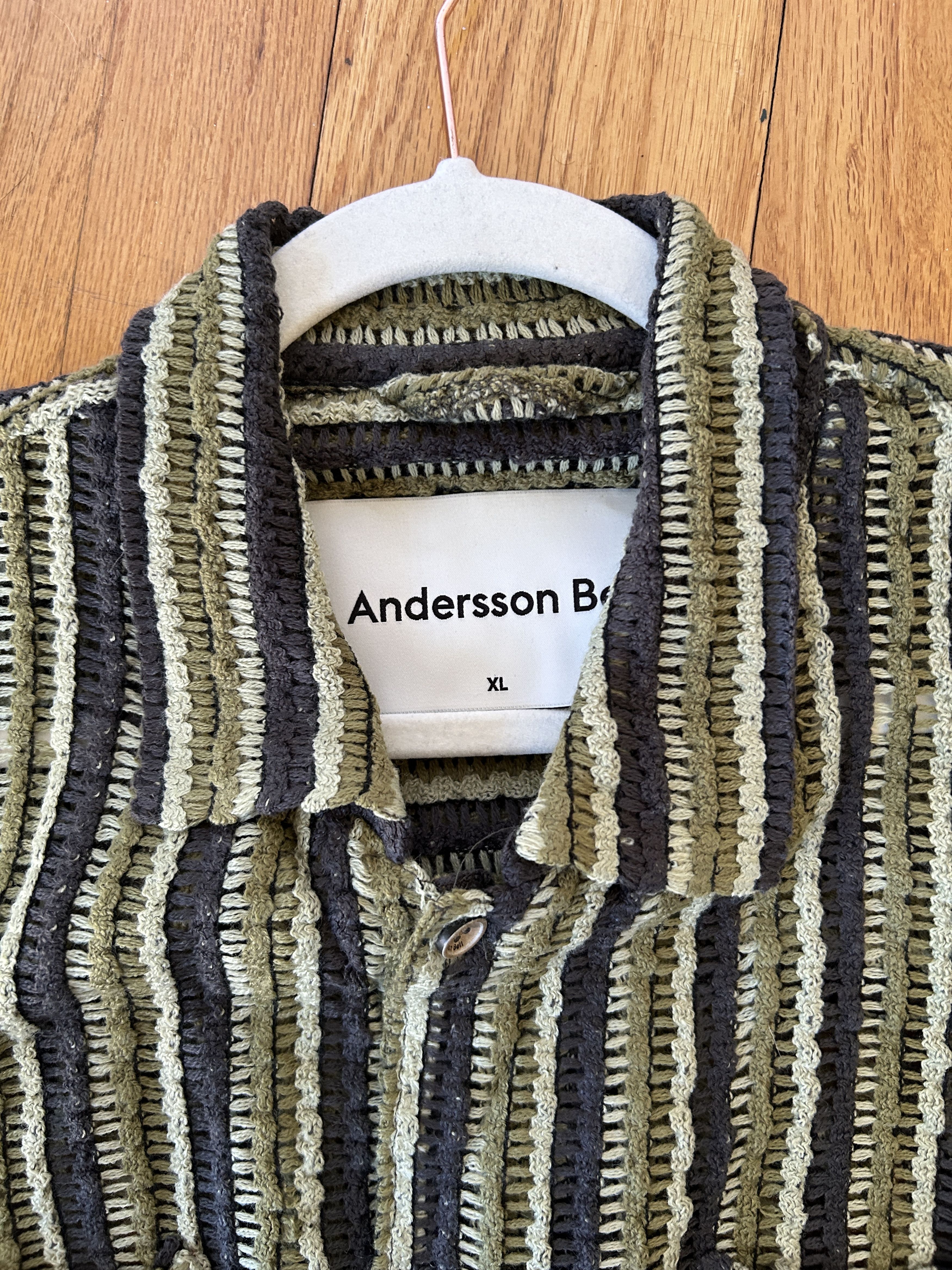 Andersson Bell Sheer Knit Open Collar Shirt atb844m (GREEN) Size US XL / EU 56 / 4 - 6 Thumbnail
