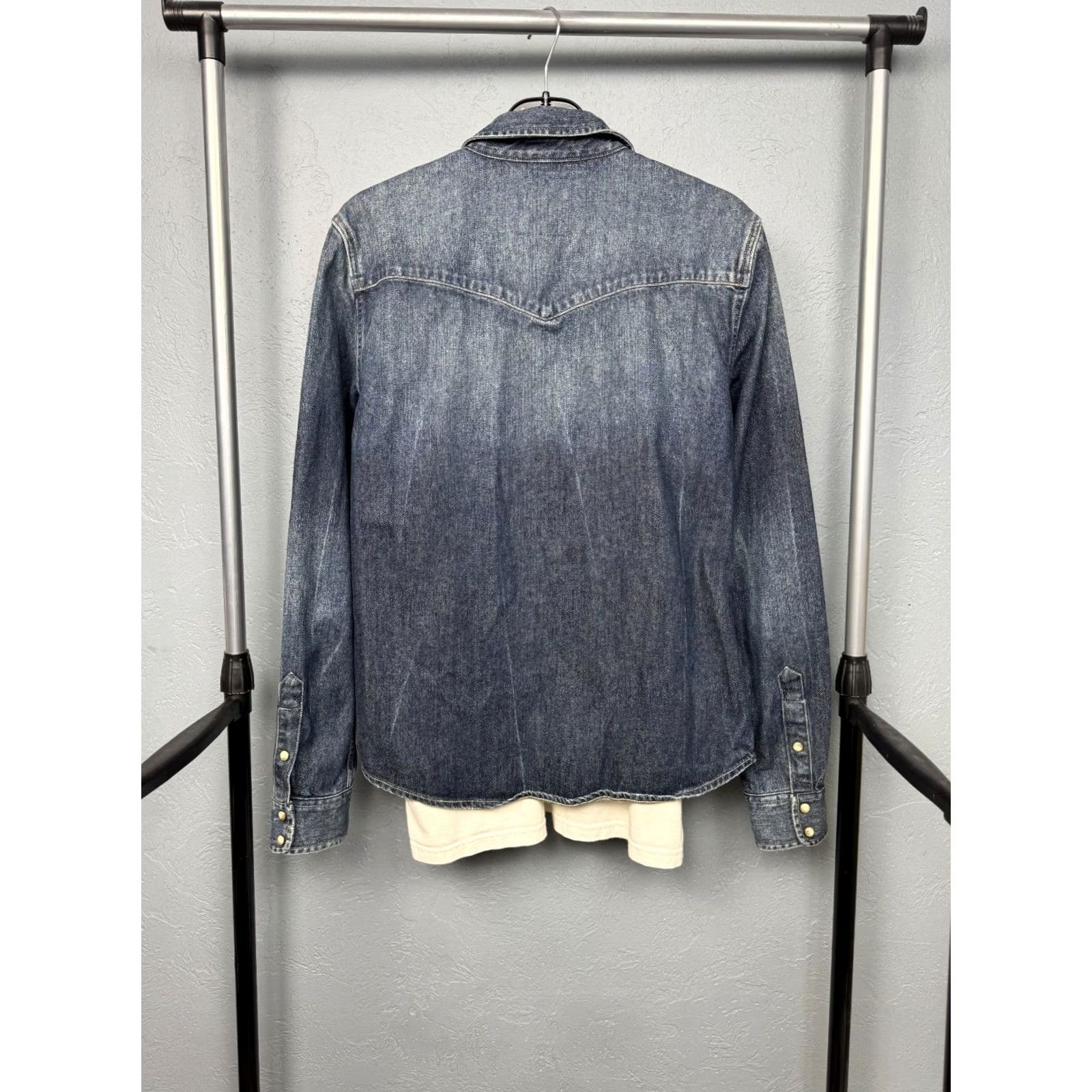 Allsaints AllSaints Murph Denim Shirt Mens M Blue Cotton Button-Up Long Sleeve Collared Snap Vintage No Size US M / EU 48-50 / 2 - 5 Thumbnail