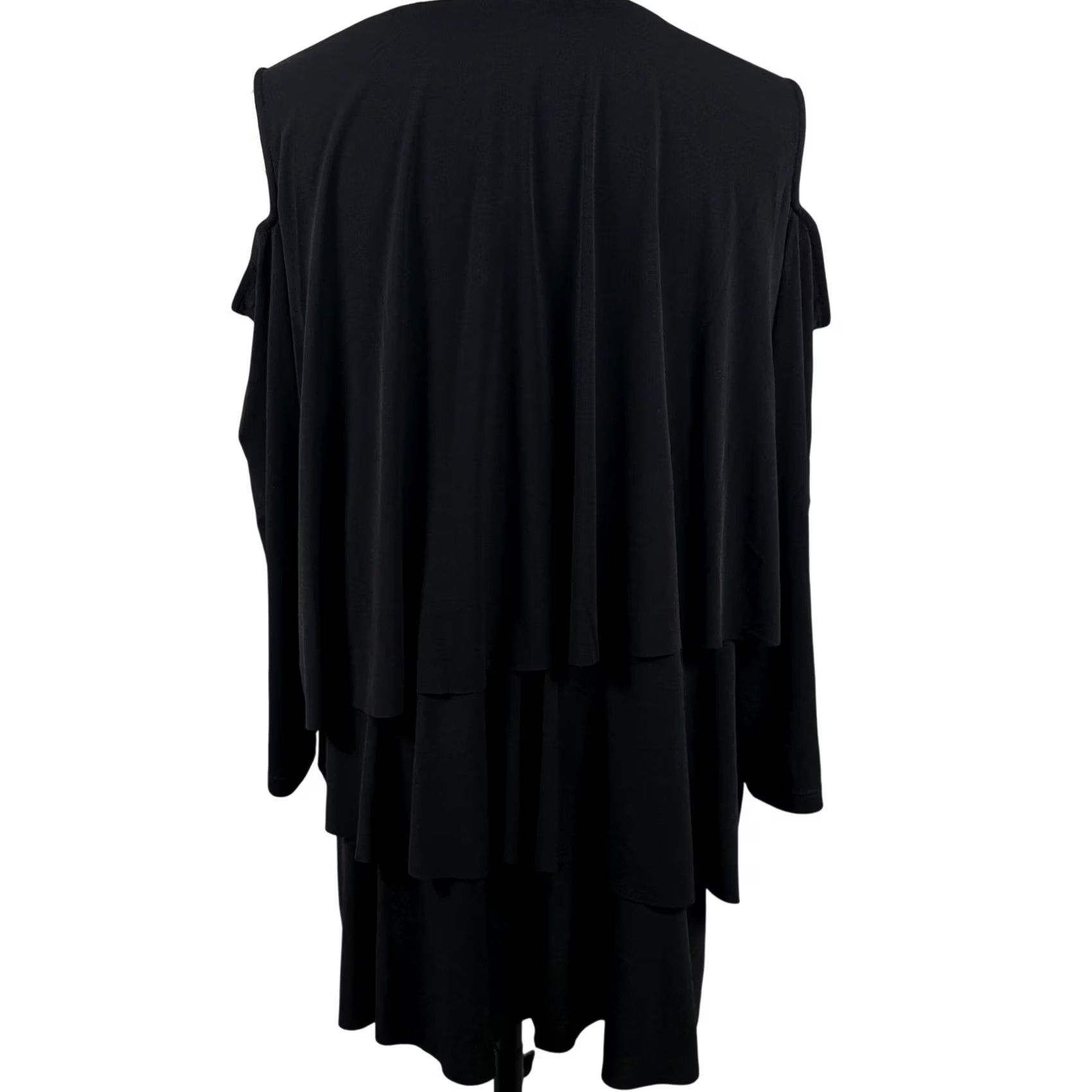 Vintage VINTAGE Susan Graver Womens 1X Cold Shoulder Top Black Tiered Ruffle V-Neck Fairygoth Size XL / US 12-14 / IT 48-50 - 3 Thumbnail