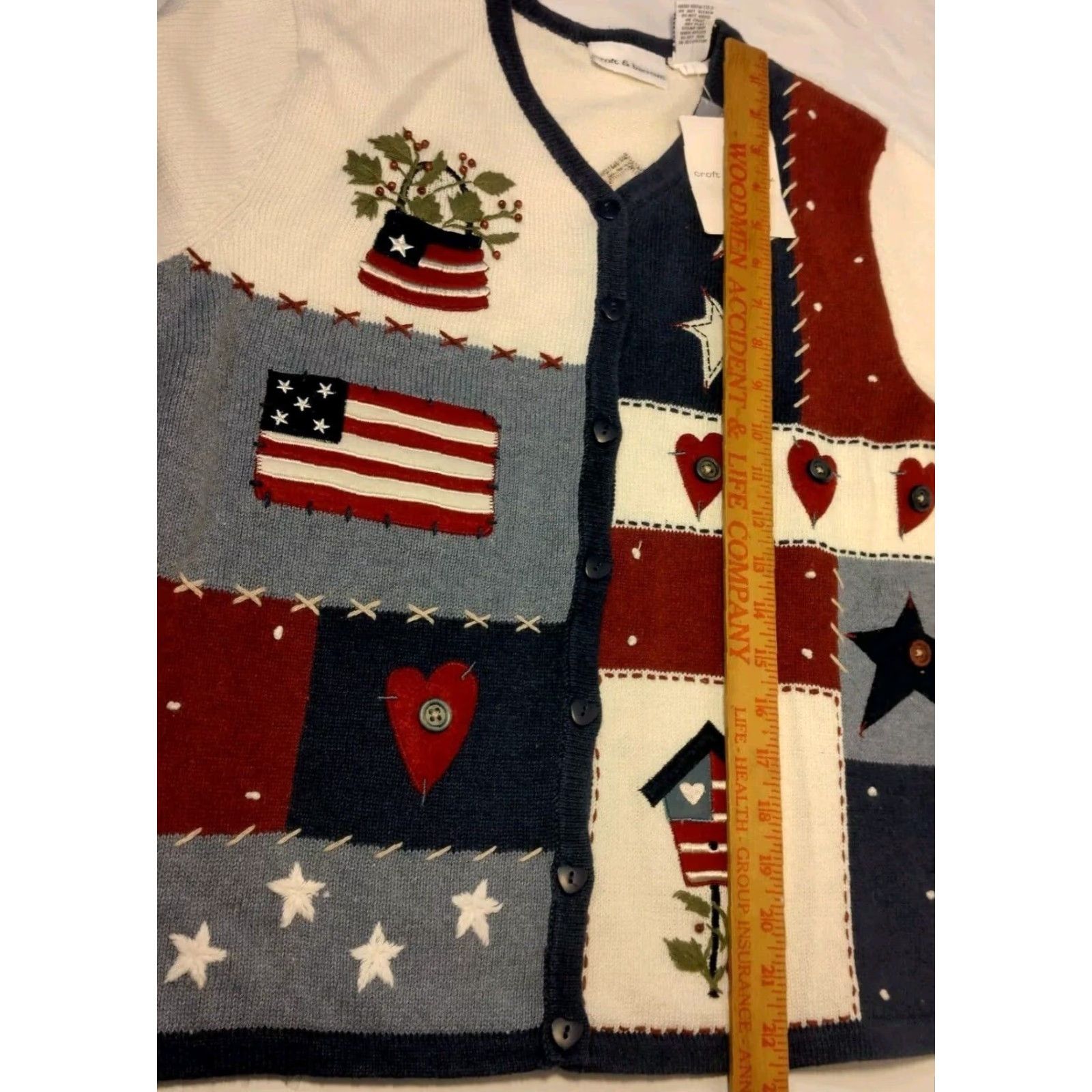 Croft & Barrow Croft & Barrow Women Cardigan Sweater USA Flag Patriotic Short Sleeve V-Neck Embroidered Patchwork Multicolor Casual Size S / US 4 / IT 40 - 6 Thumbnail