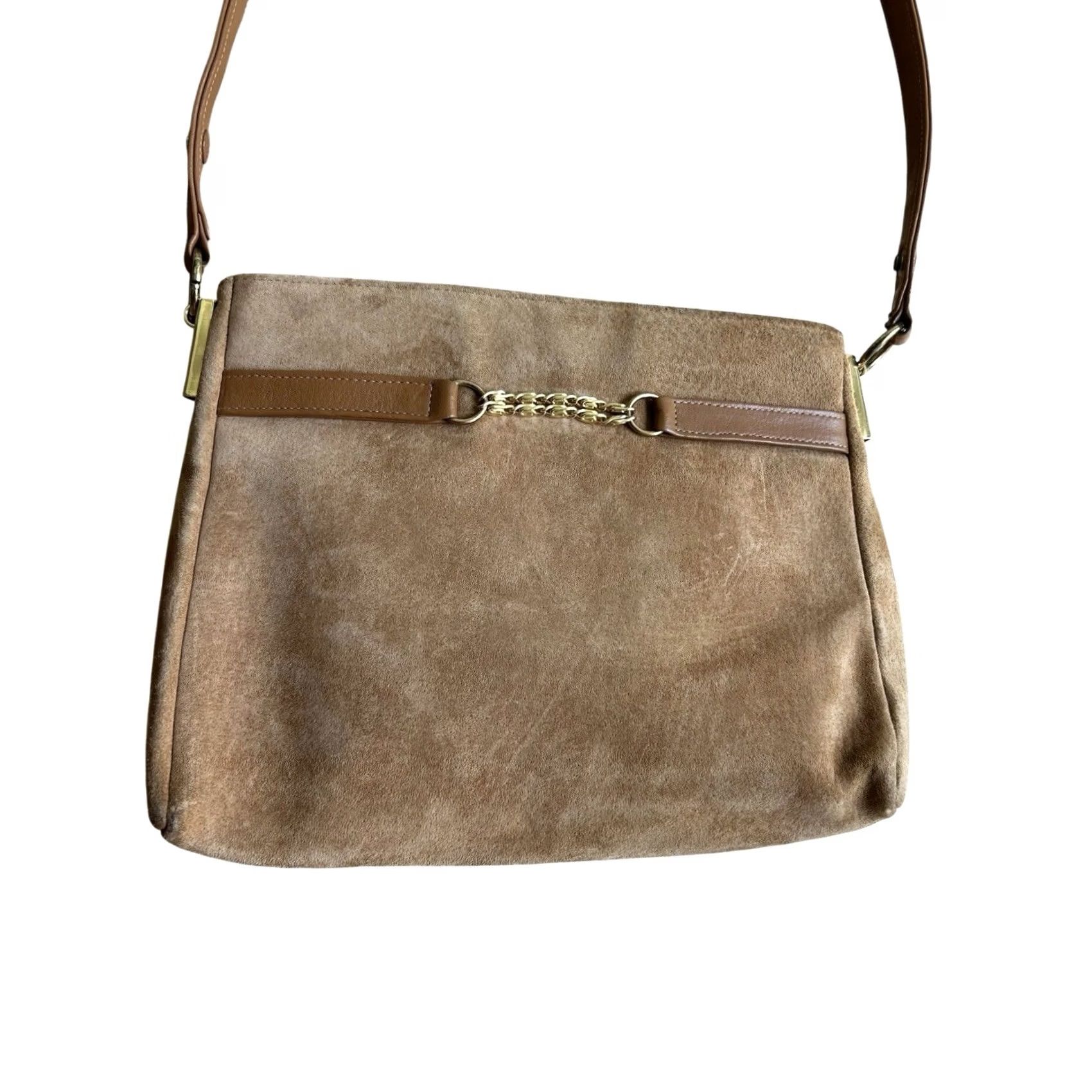 J Brand VINTAGE Block Brown Suede Shoulder Bag Gold Tone Purse 60s Secretary Geek Look Women Adult Bag Size ONE SIZE - 3 Thumbnail