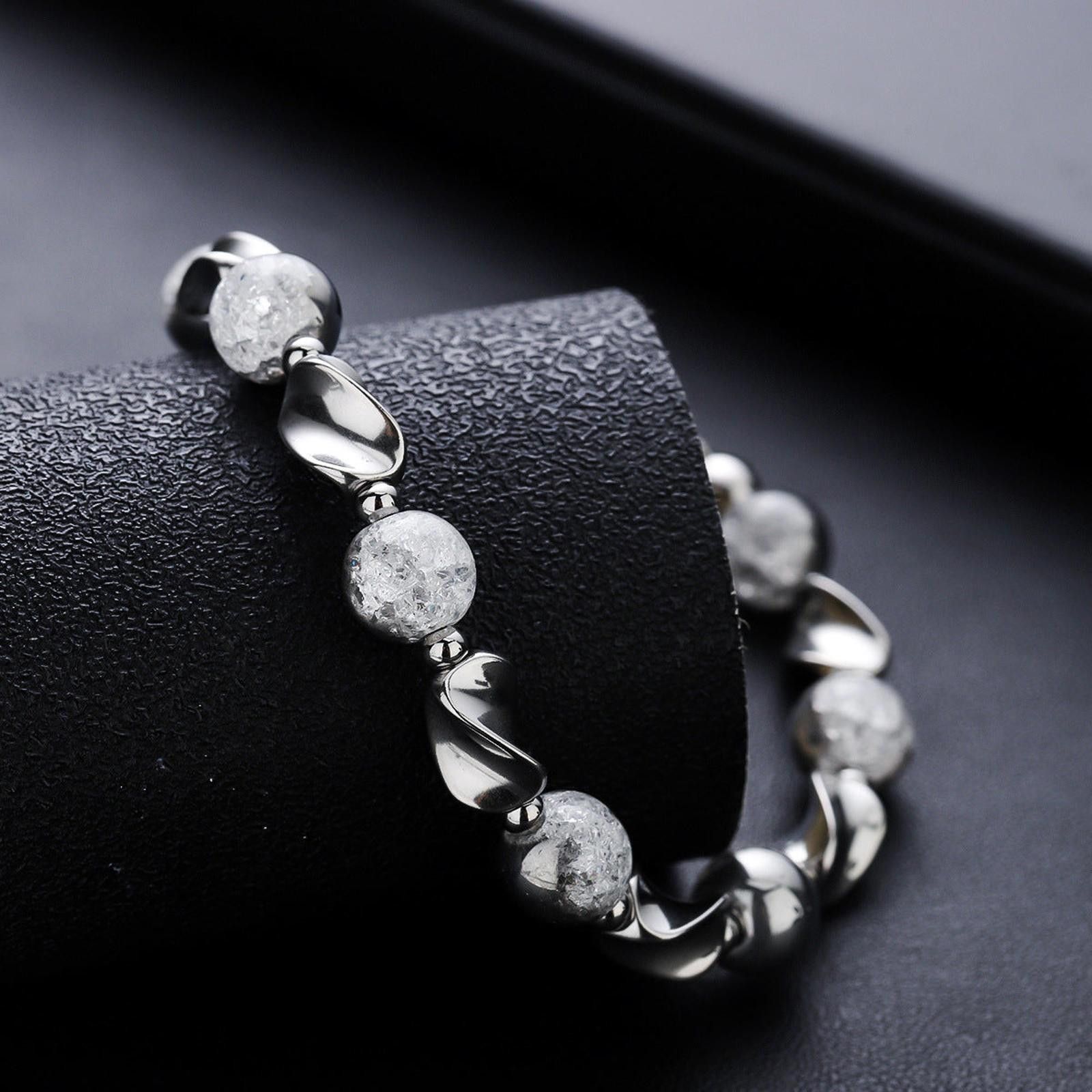 Jewelry Silver and White Beaded Men's Bracelet Size ONE SIZE - 4 Thumbnail
