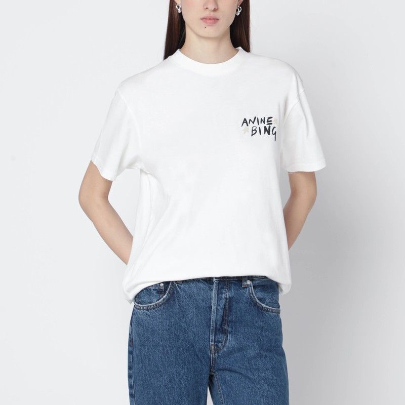 Anine Bing Ivory T-Shirt With Logo Print