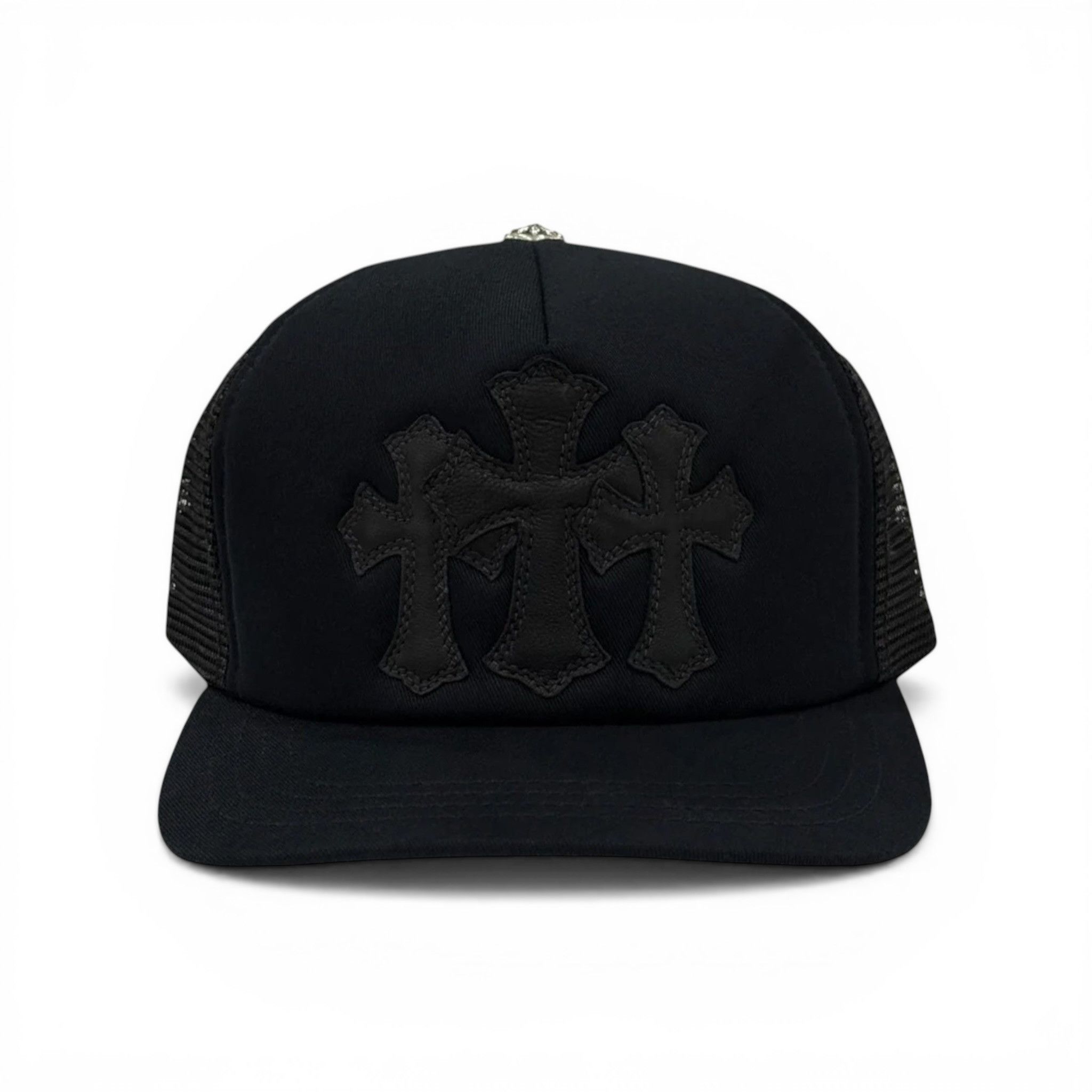Chrome Hearts Cemetery Leather Cross Patch Trucker Hat Black Black Size ONE SIZE - 1 Preview