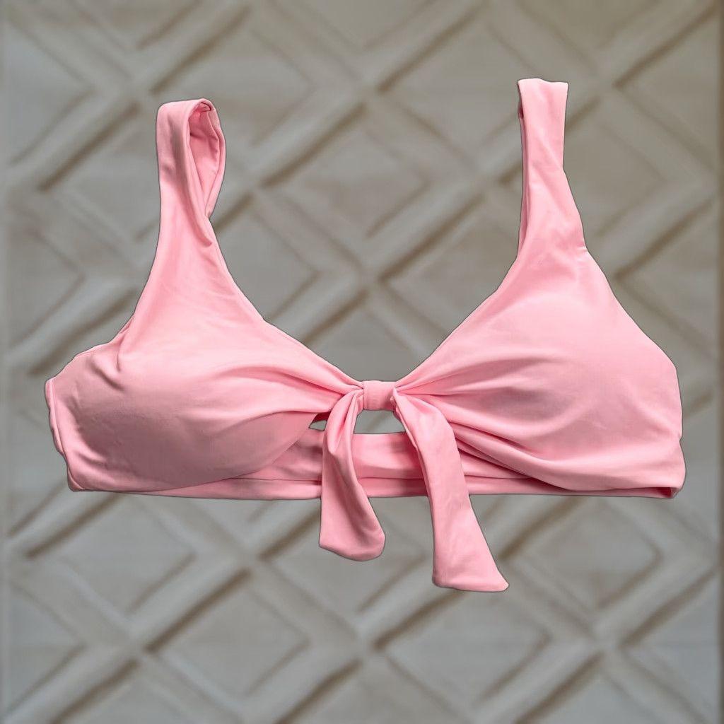 Vintage Unbranded Swimwear Bikini Top Women Small Solid Pink Bow Wide Strap Padded Beach Size S / US 4 / IT 40 - 1 Thumbnail