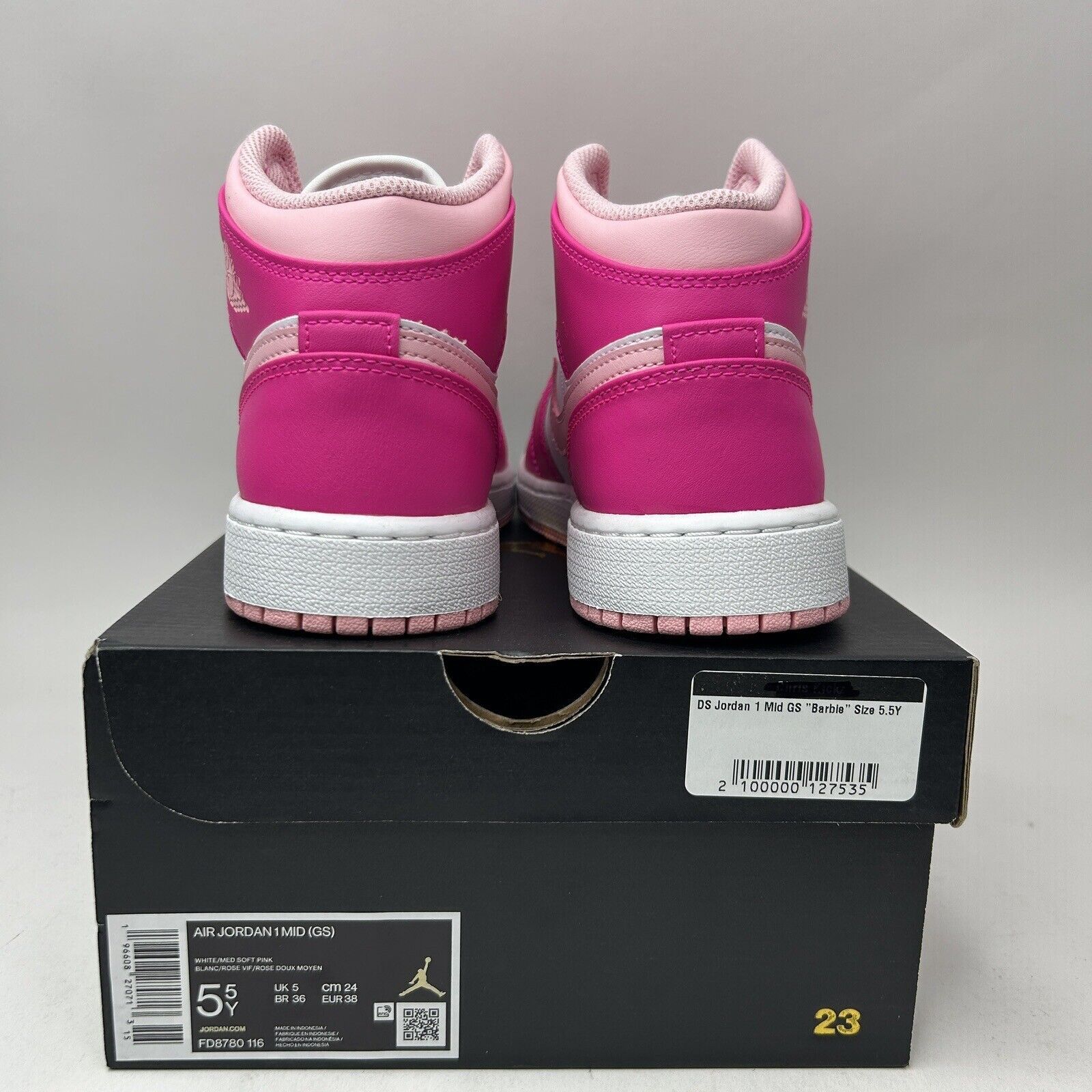 Nike Nike Air Jordan 1 Mid GS “Fierce Pink/Barbie” 2023 Size US 7 / IT 37 - 4 Thumbnail