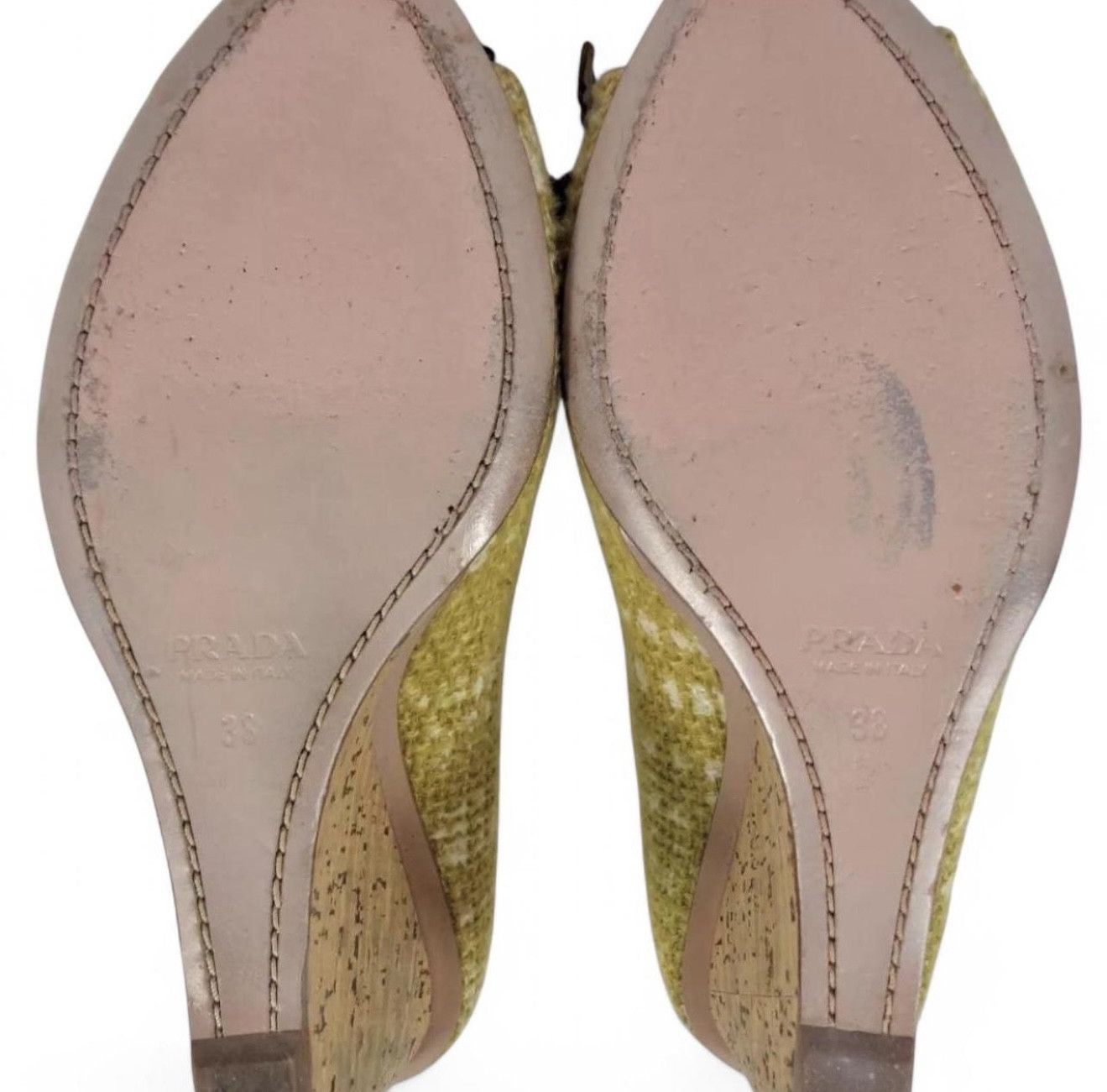Prada Prada women's chartreuse/white tweed open toe wedge Size US 7.5 / IT 37.5 - 4 Thumbnail