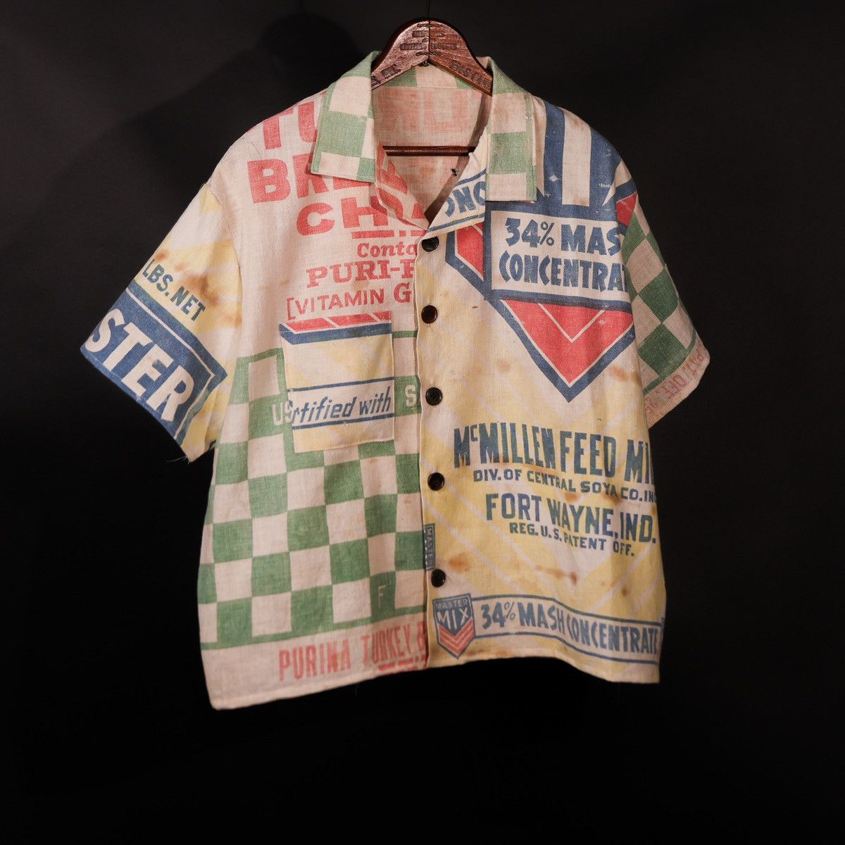 Handmade Antique Feedsack Handmade Boxy Camp Collar Bode Thrashed Size US M / EU 48-50 / 2 - 1 Thumbnail