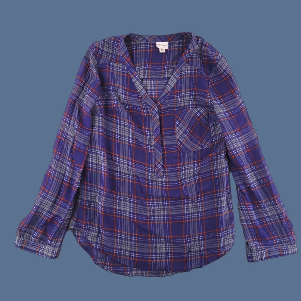 Merona Merona Blouse Shirt Womens Small Purple Sheer Plaid Popover Knit? Size S / US 4 / IT 40 - 1 Thumbnail