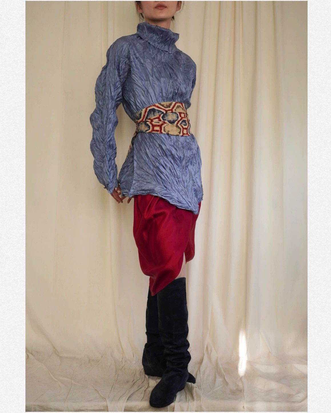 Issey Miyake Issey Miyake 1992SS Pleats Blue Turtleneck Top Size ONE SIZE - 1 Thumbnail