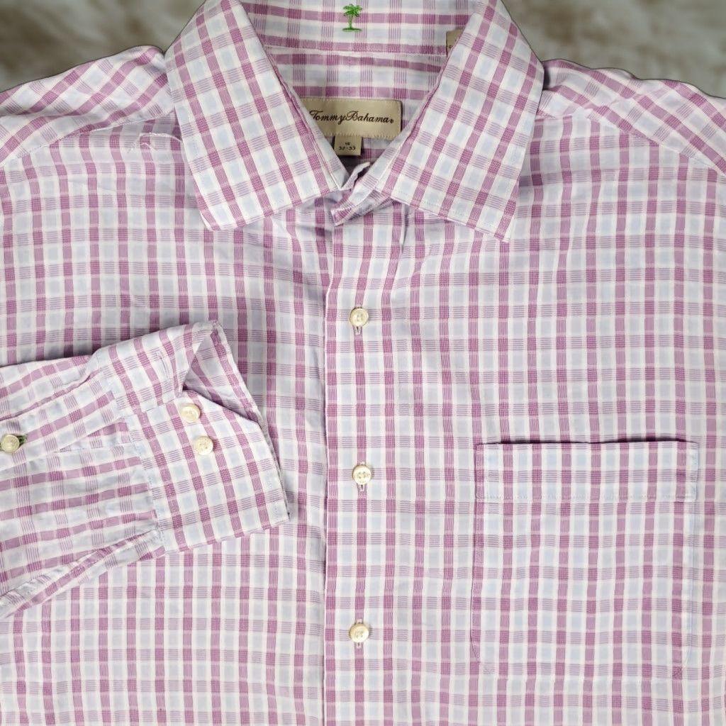 Tommy Bahama Tommy Bahama Shirt Mens 16 Purple Plaid Long Sleeve Button Up 100% Cotton Size 42R - 1 Thumbnail