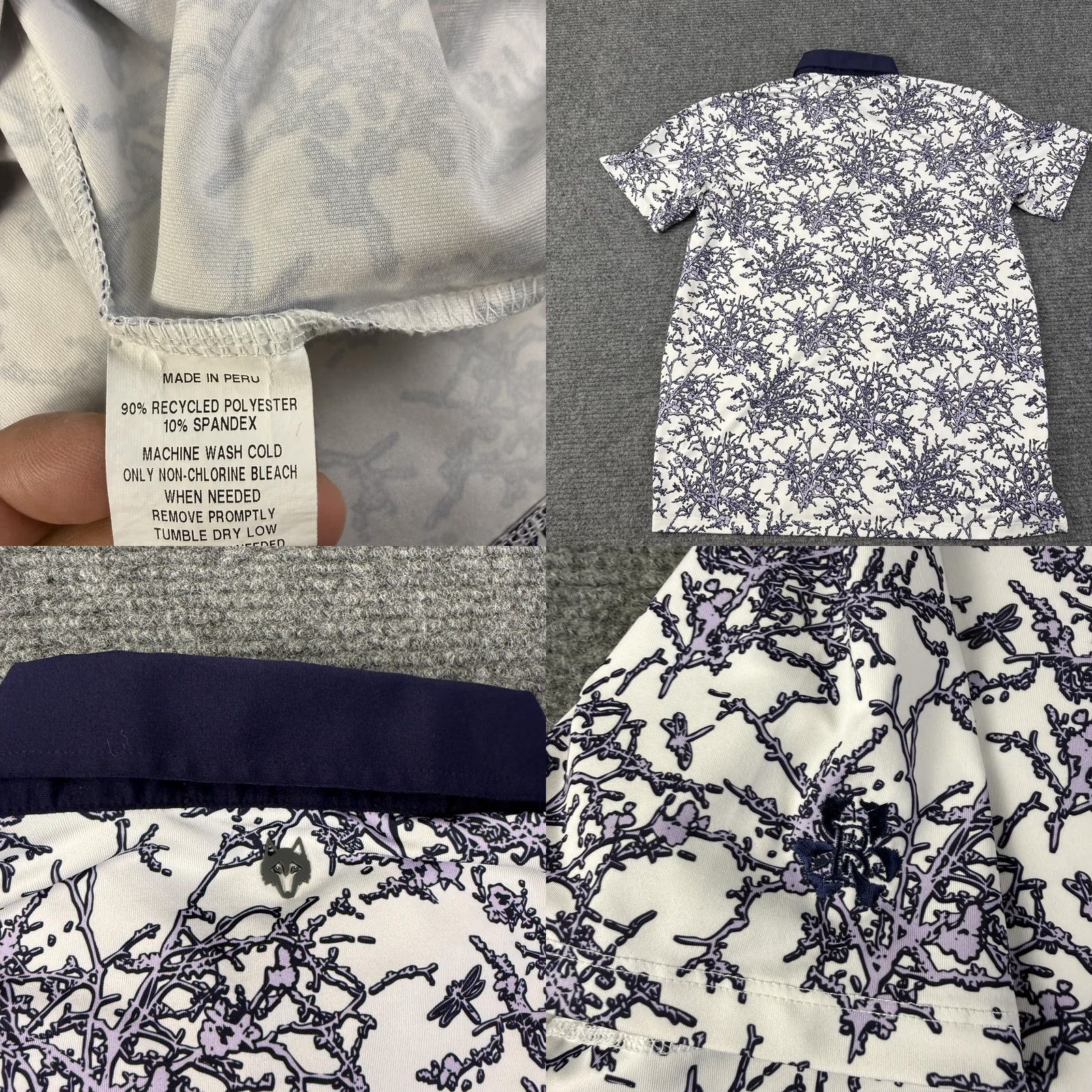 Vintage Greyson Polo Shirt Mens Large Purple Floral Golf Performance Stretch Wolf Logo Size US L / EU 52-54 / 3 - 8 Thumbnail
