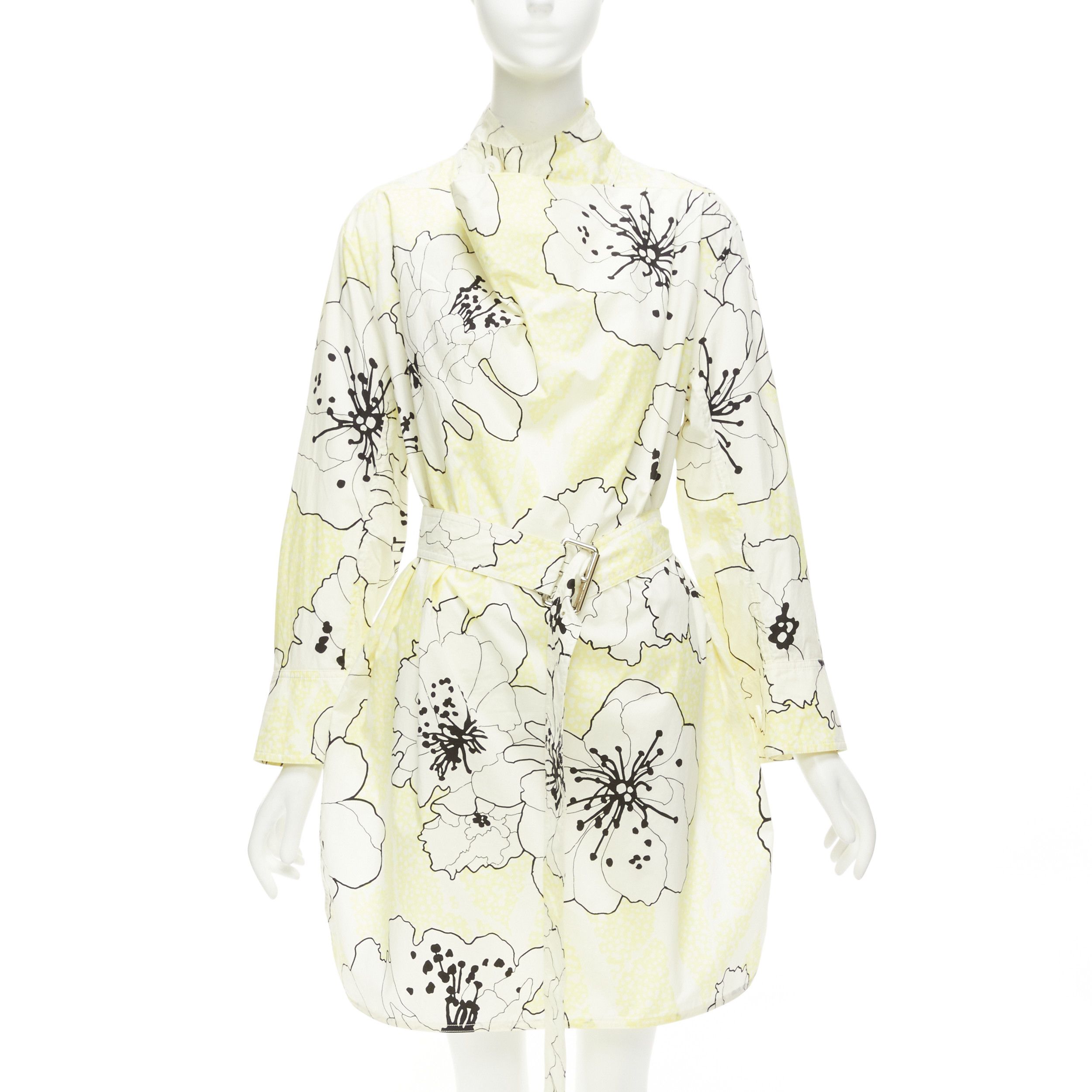 Marni MARNI yellow white 100% cotton floral print belted cowl neck dress IT36 XXS Size XS / US 0-2 / IT 36-38 - 1 Thumbnail