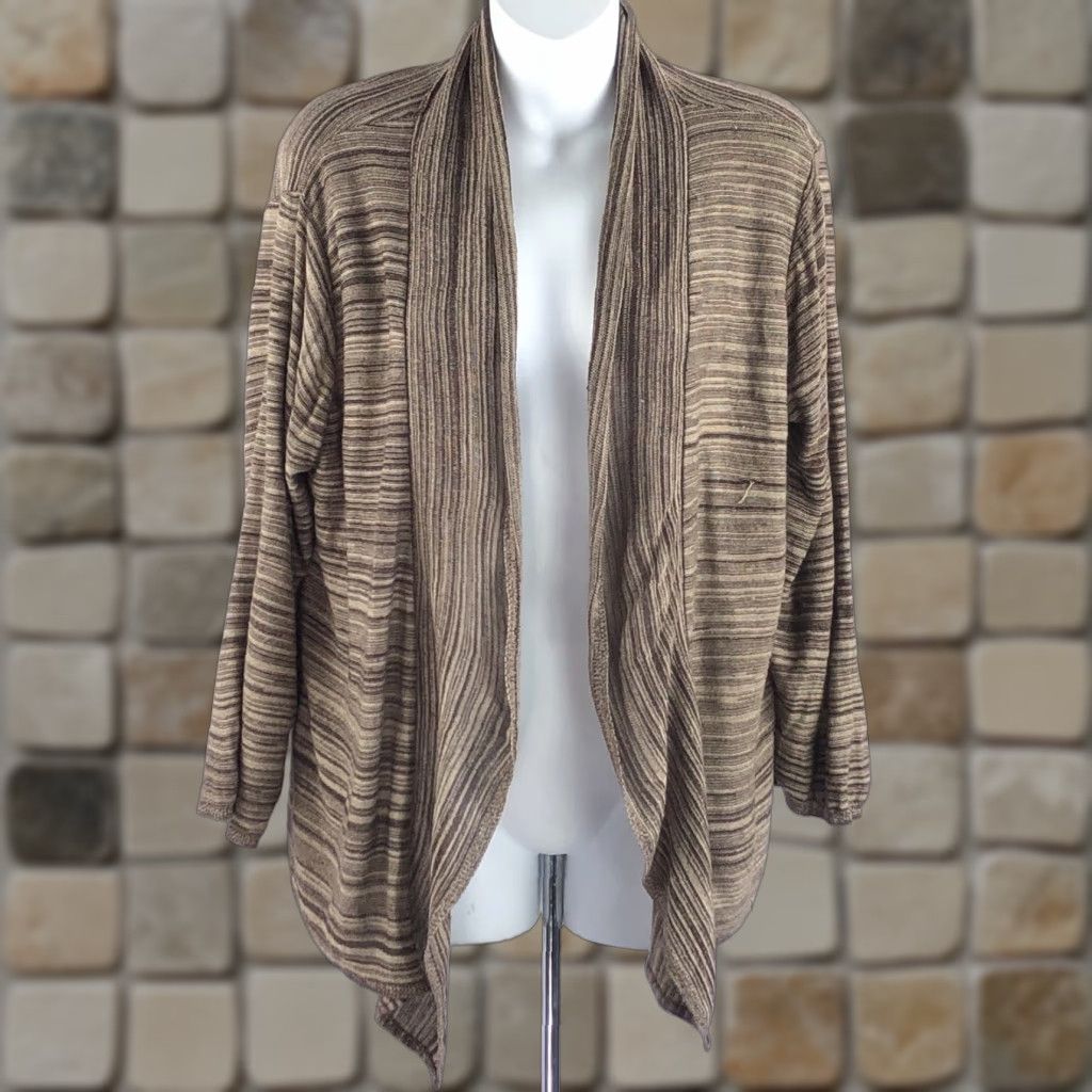 Vintage VINTAGE Notations Cardigan Sweater 1X Brown Stripe Shawl Collar Bohemian Grunge Women Size XL / US 12-14 / IT 48-50 - 1 Thumbnail