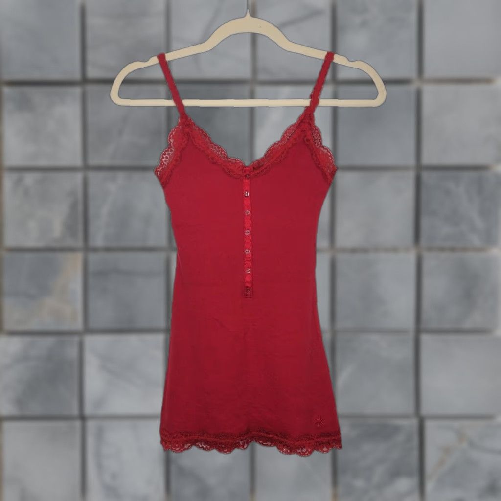 Vintage VINTAGE SO Tank Top Women S Red Lace Button Star Cami Spaghetti Y2K Wear It Declare It Size S / US 4 / IT 40 - 1 Thumbnail