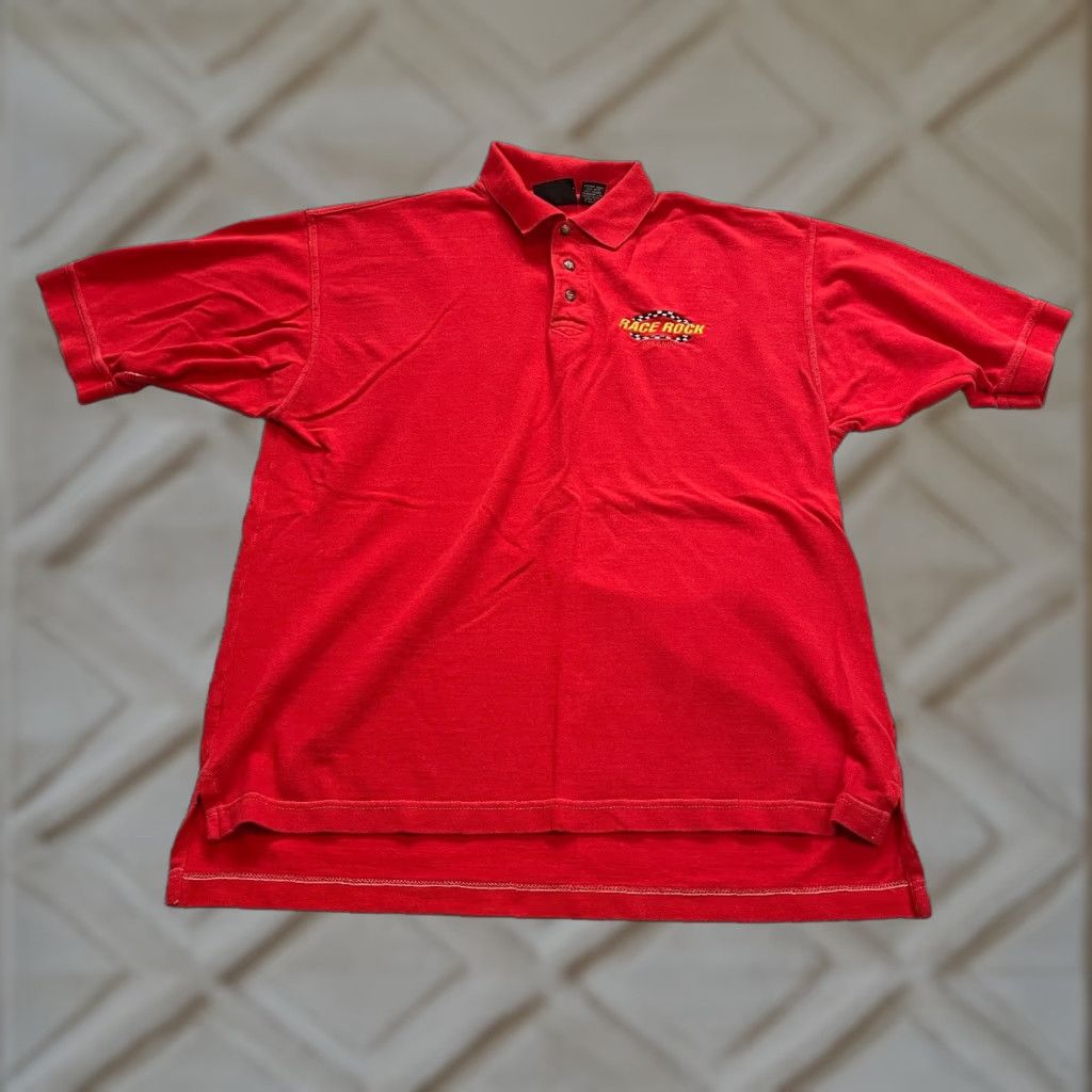 Vintage VINTAGE Race Rock Polo Shirt Mens Medium Red Collared Logo Cotton Rugby Shirt Polo Size US M / EU 48-50 / 2 - 1 Thumbnail
