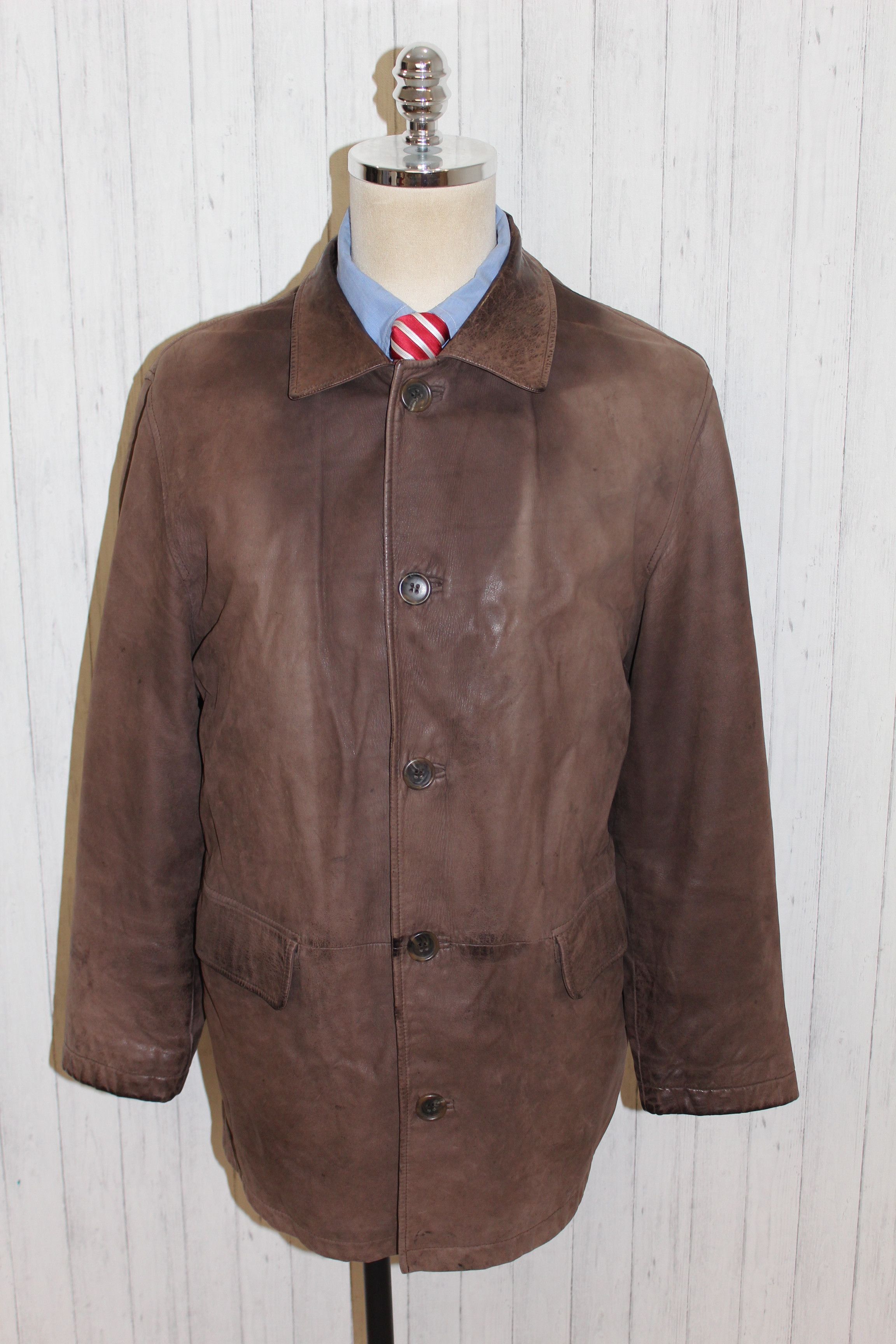 Hugo Boss Men's HUGO BOSS Brown Leather Jacket Coat Size L Size US L / EU 52-54 / 3 - 3 Thumbnail