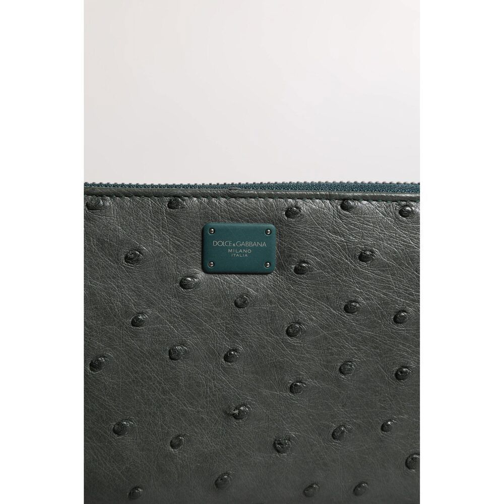 Dolce & Gabbana Dolce & Gabbana Green Ostrich Logo Plaque Zip Around Contine Size ONE SIZE - 3 Thumbnail