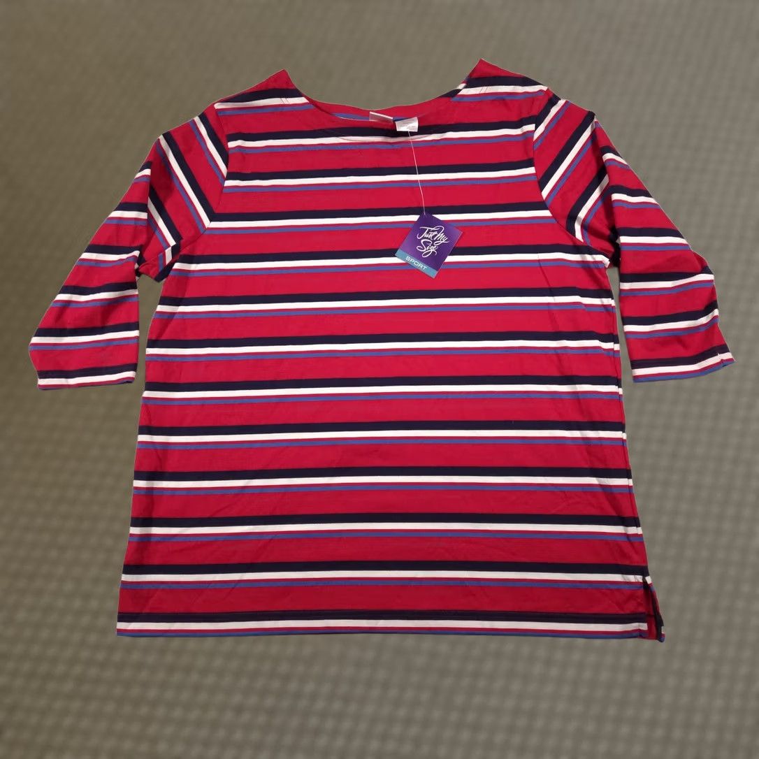 Vintage Just My Size Shirt Womens 18/20 Red Striped 3/4 Sleeve Boat Neck JMS Shirt Women Plus Size Red Striped 3/4 Sleeve Boat Neck JMS Size XXL / US 16-18 / IT 52-54 - 1 Thumbnail
