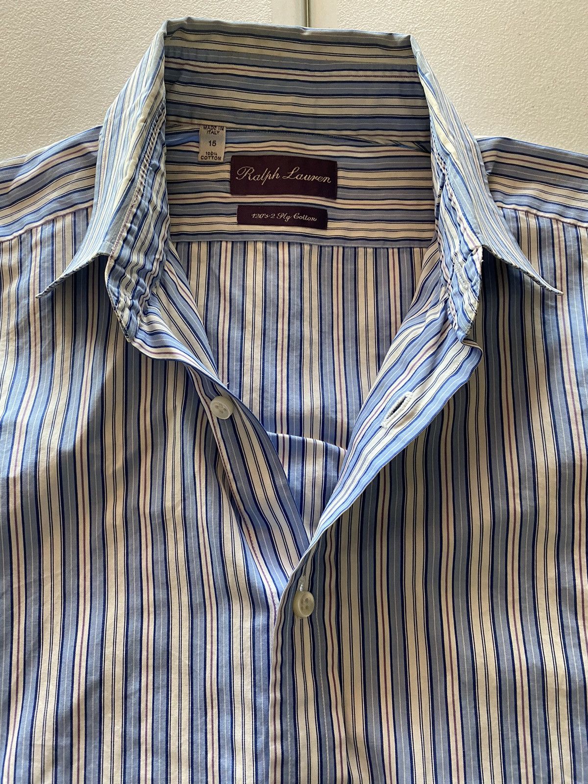 Ralph Lauren Purple Label RLPL light blue rep stripe 120s 2ply dress shirt 15 Size US S / EU 44-46 / 1 - 7 Thumbnail