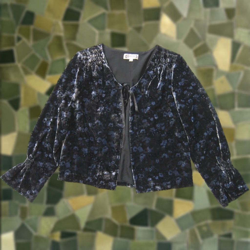 Nanette Lepore Nanette Lepore Blue Velvet Floral Coatagan Blazer Jacket Women 4 Blazer Coatigan Long Sleeve 80s 90s Floral Blue Tie VINTAGE Women Size S / US 4 / IT 40 - 1 Thumbnail