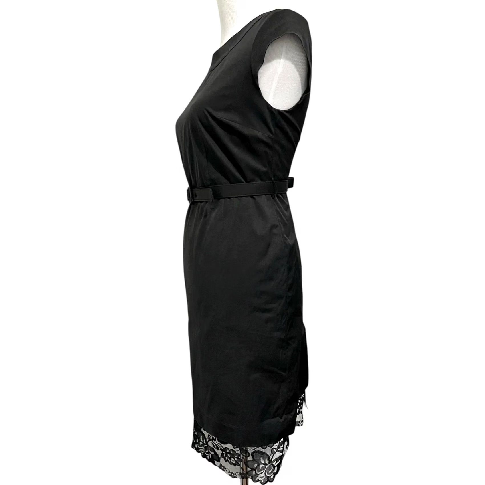Merona Merona Collection Y2K Dress Black Pencil Lace Hem Belted Cotton Blend Size 6 Size M / US 6-8 / IT 42-44 - 5 Thumbnail