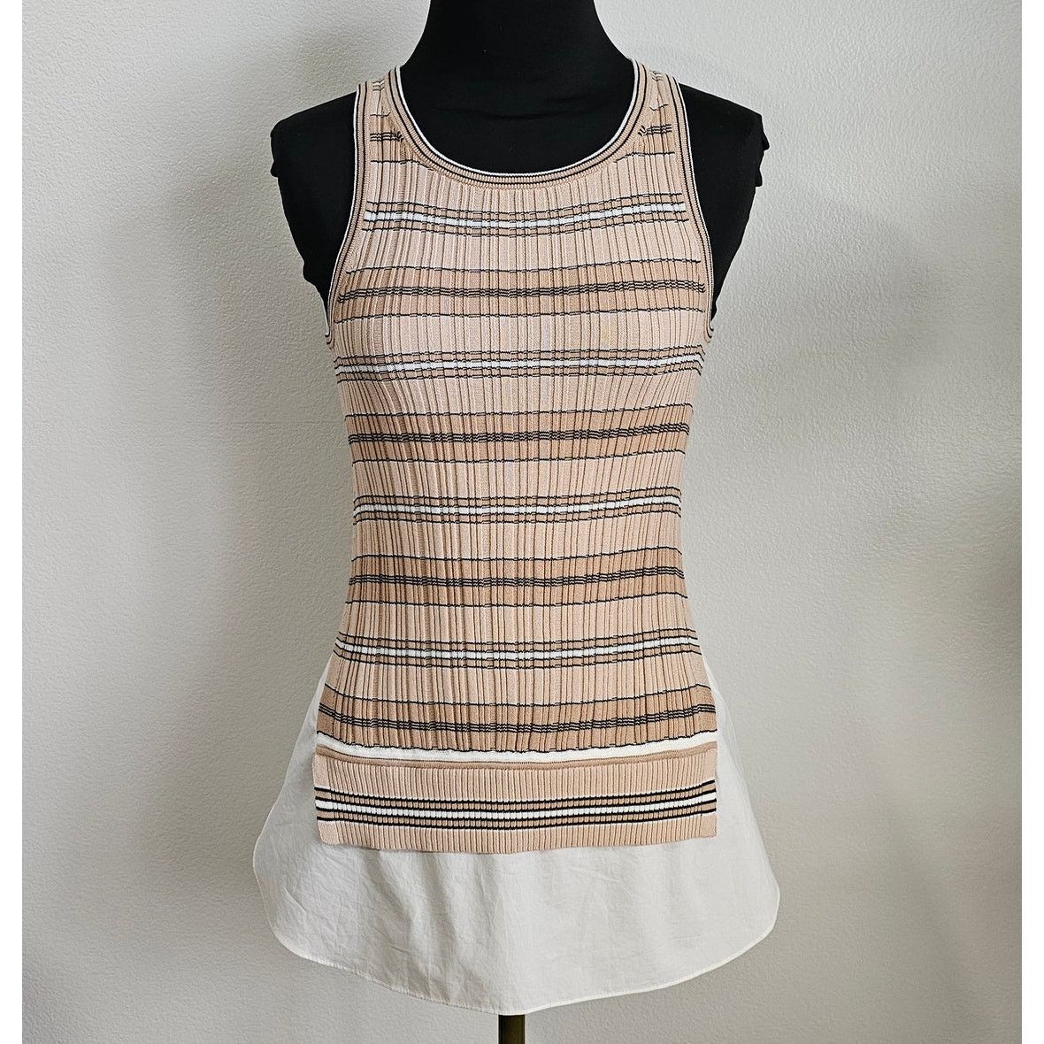 Derek Lam 10 Crosby DEREK LAM 10 CROSBY Layered Cream/Brown Striped Tank Top S Size S / US 4 / IT 40 - 1 Thumbnail