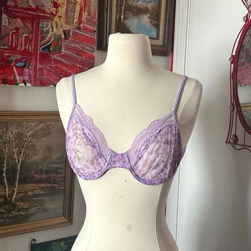 Other no brand purple mesh floral bra bralette Size ONE SIZE - 1 Thumbnail