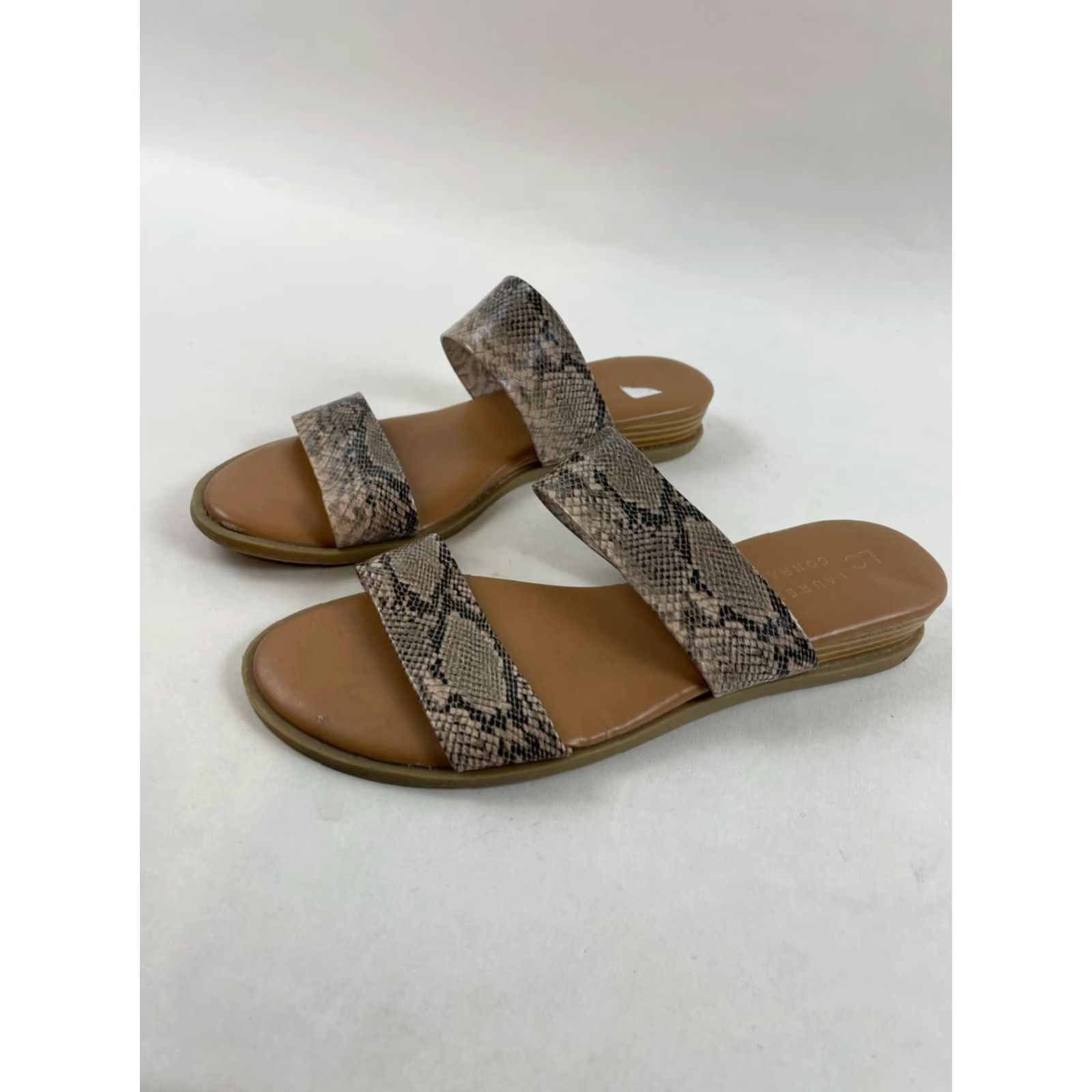 Vintage LC Lauren Conrad Sandals Women's 7? Sandals Open Toe Snake Print Strap Flat Shoes Zipper? No, Slip On? (Adjust to 7/7.5) Size US 7 / IT 37 - 2 Thumbnail