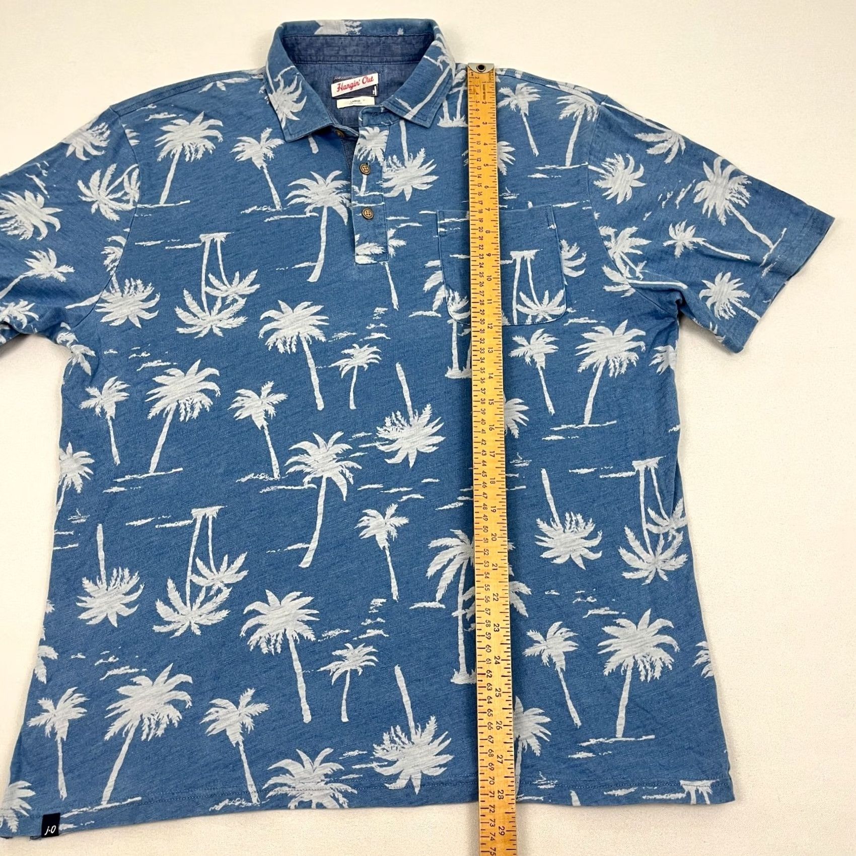 johnnie-O VINTAGE Johnnie-O Hangin Out Polo Shirt Mens L Indigo Blue Palm Trees Hawaiian Golf Prep Size US L / EU 52-54 / 3 - 4 Thumbnail