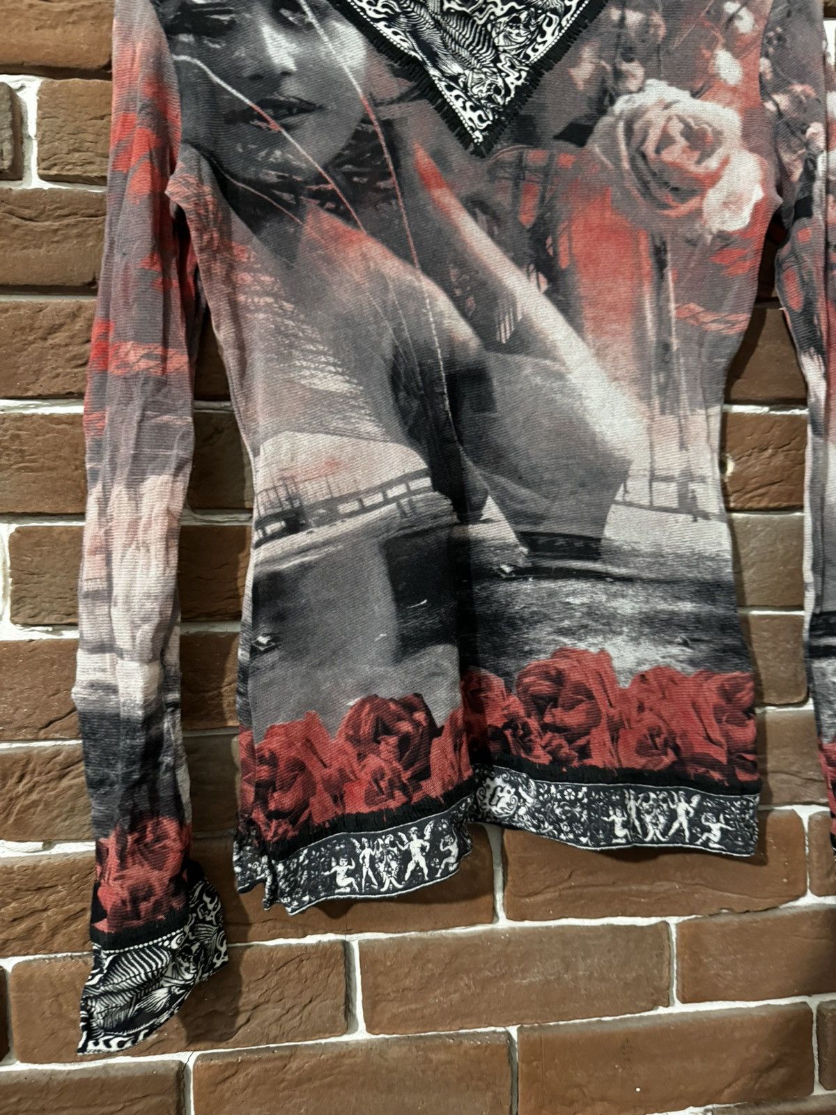 Jean Paul Gaultier Vintage 90s Jean Paul Gaultier Roses Portrait Mesh LS TOP JP Size L / US 10 / IT 46 - 3 Thumbnail