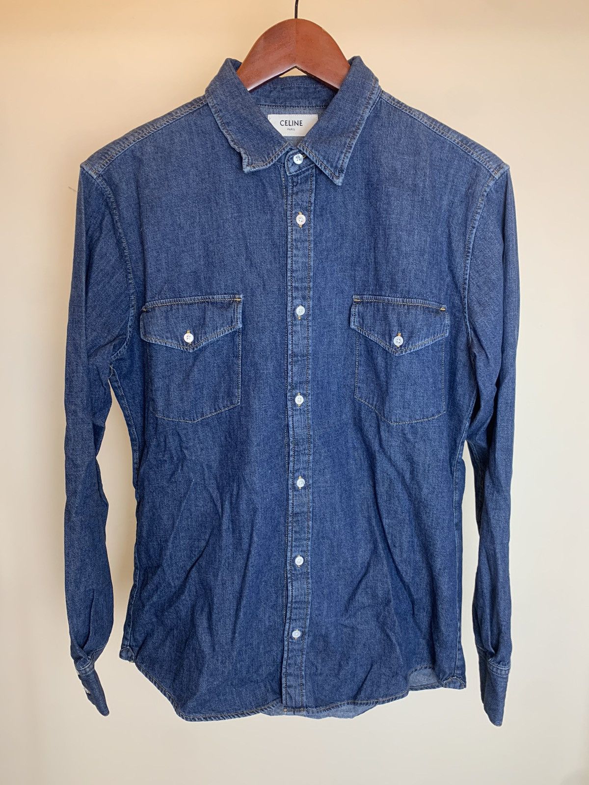 Celine × Hedi Slimane Celine By Hedi Slimane Blue Denim Button Up Shirt Size US L / EU 52-54 / 3 - 2 Thumbnail