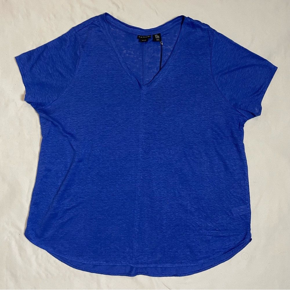 Elie Tahari NWT New Tahari Linen V-Neck Blue Top Size 2X Size XXL / US 16-18 / IT 52-54 - 5 Thumbnail