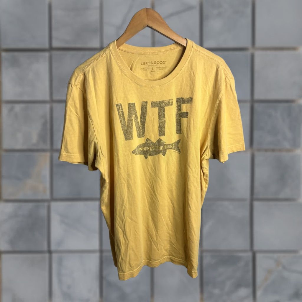 Life is Good Life Is Good Mens Large Yellow WTF Where'S The Fish Graphic Crusher Tee Size US L / EU 52-54 / 3 - 1 Thumbnail