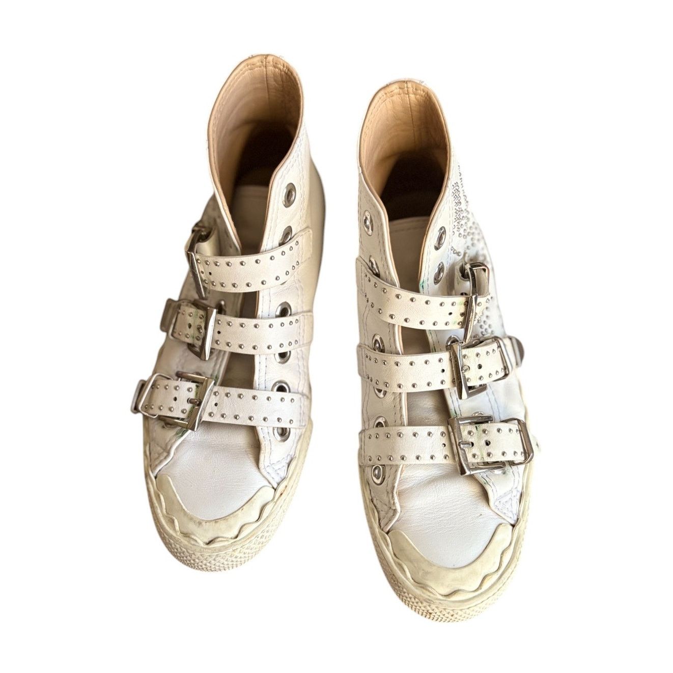 Chloe CHLOÉ 'Kyle' White Studded Buckle High Top Sneakers EU 36 Size US 6 / IT 36 - 2 Thumbnail