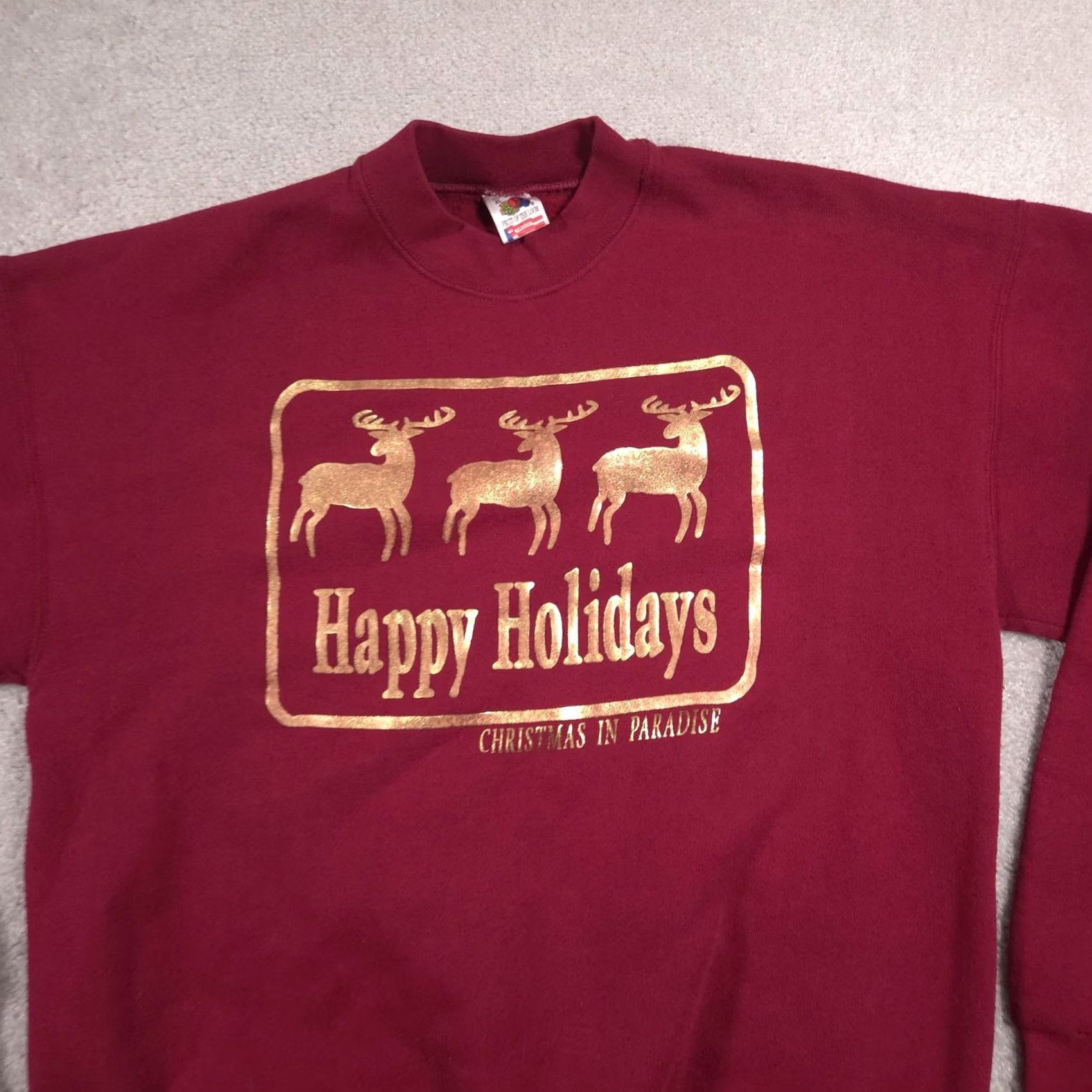 Fruit Of The Loom VINTAGE Fruit of the Loom Sweatshirt Mens XL Red Happy Holidays Reindeer 90s Size US XL / EU 56 / 4 - 3 Thumbnail
