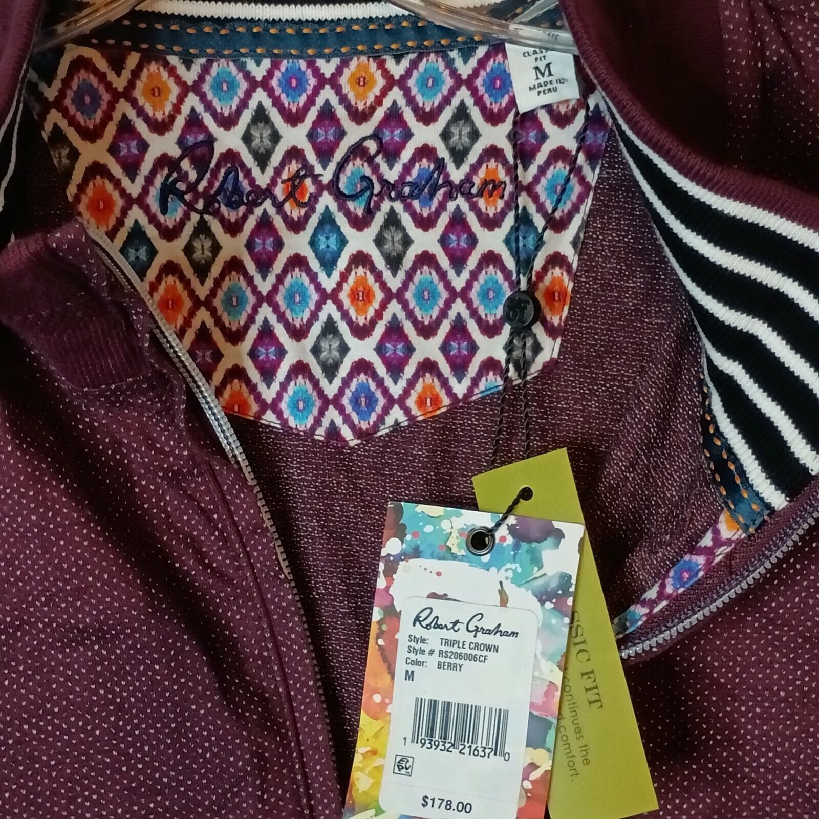 Robert Graham Robert Graham 1/4 Zip Pullover Men's M Berry Classic Fit Size US M / EU 48-50 / 2 - 5 Thumbnail