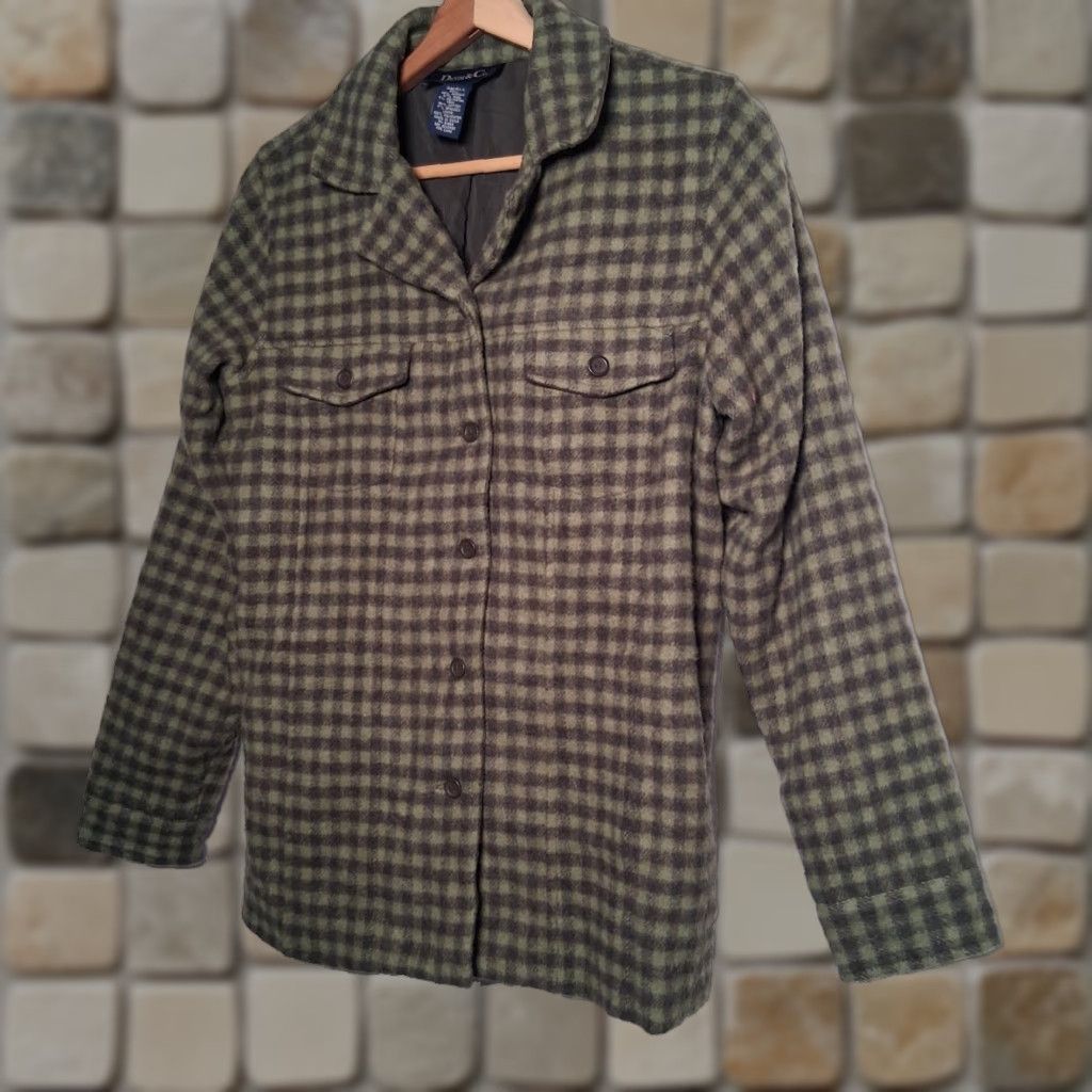 Denim & Co. VINTAGE Denim & Co Shirt Jacket Women S Green Plaid Wool Blend Button Up Size S / US 4 / IT 40 - 1 Thumbnail